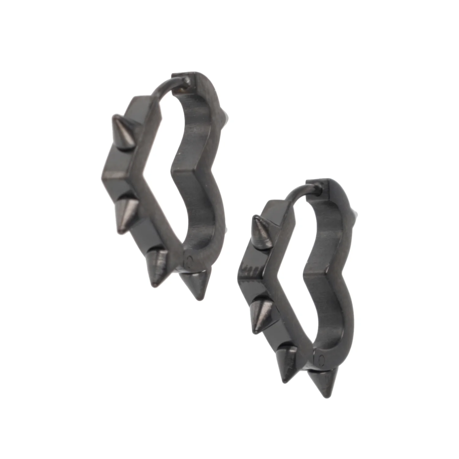 Heart Spike Huggie Hoop Earrings (Black) - Image 9