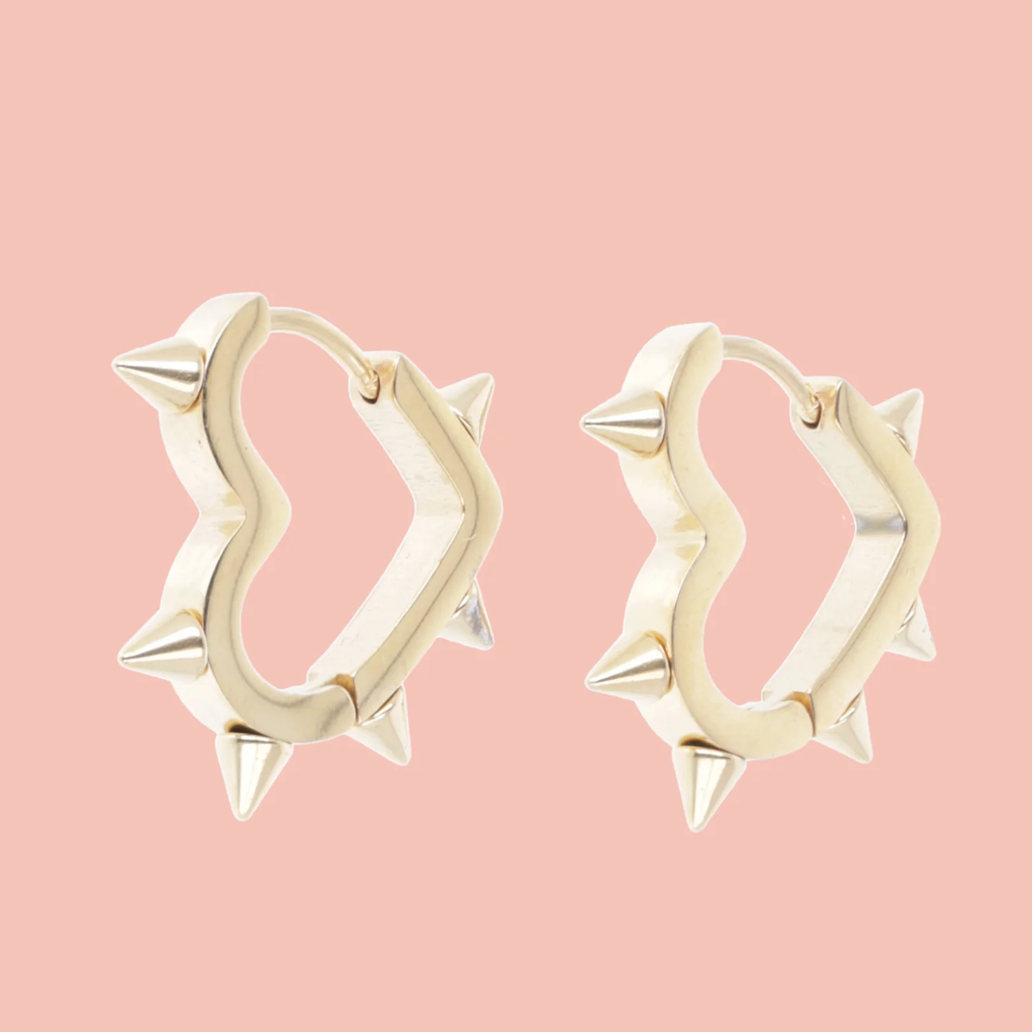 Heart Spike Huggie Hoop Earrings (Gold Plated) - Image 2