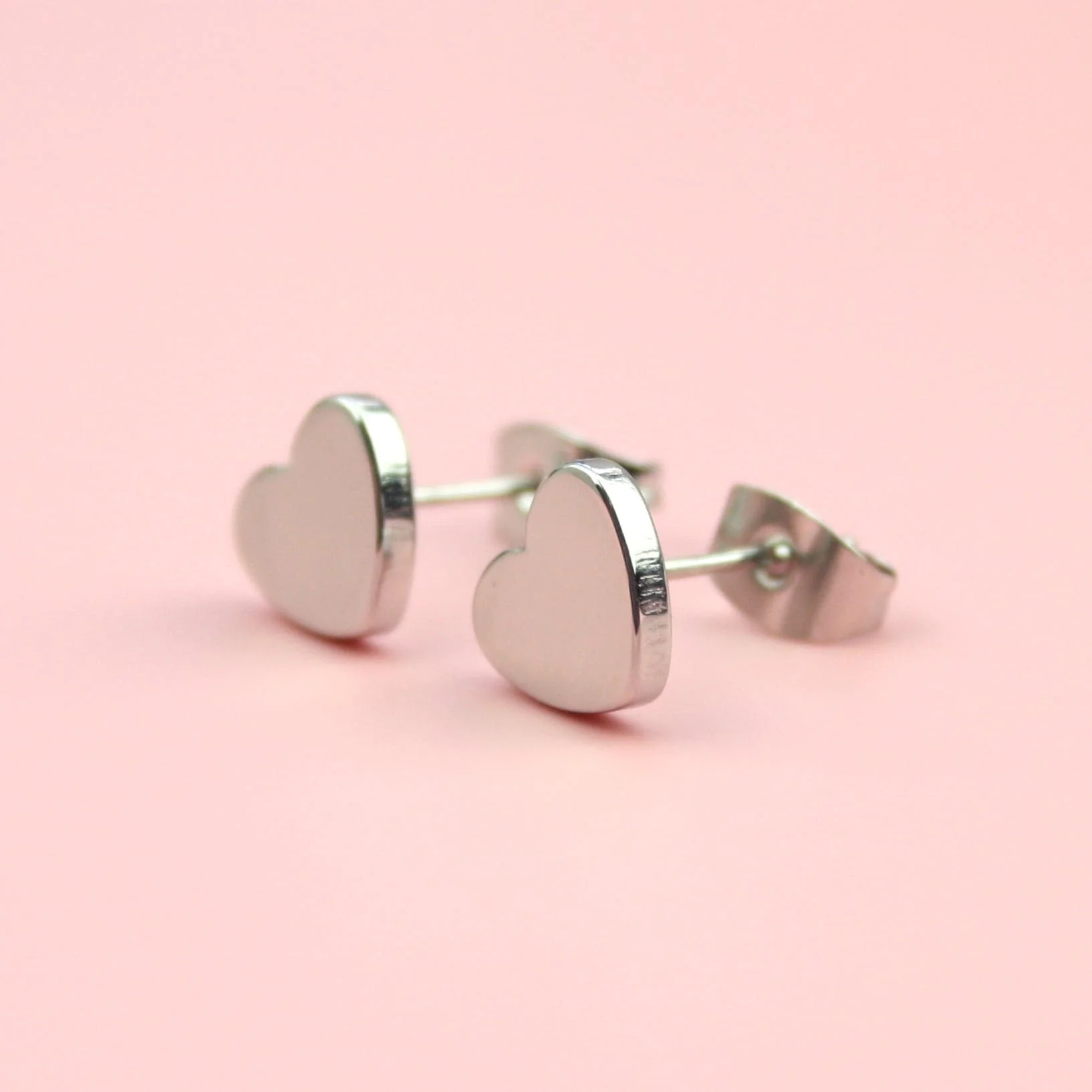 Heart Stud Earrings (Stainless Steel) - Image 3