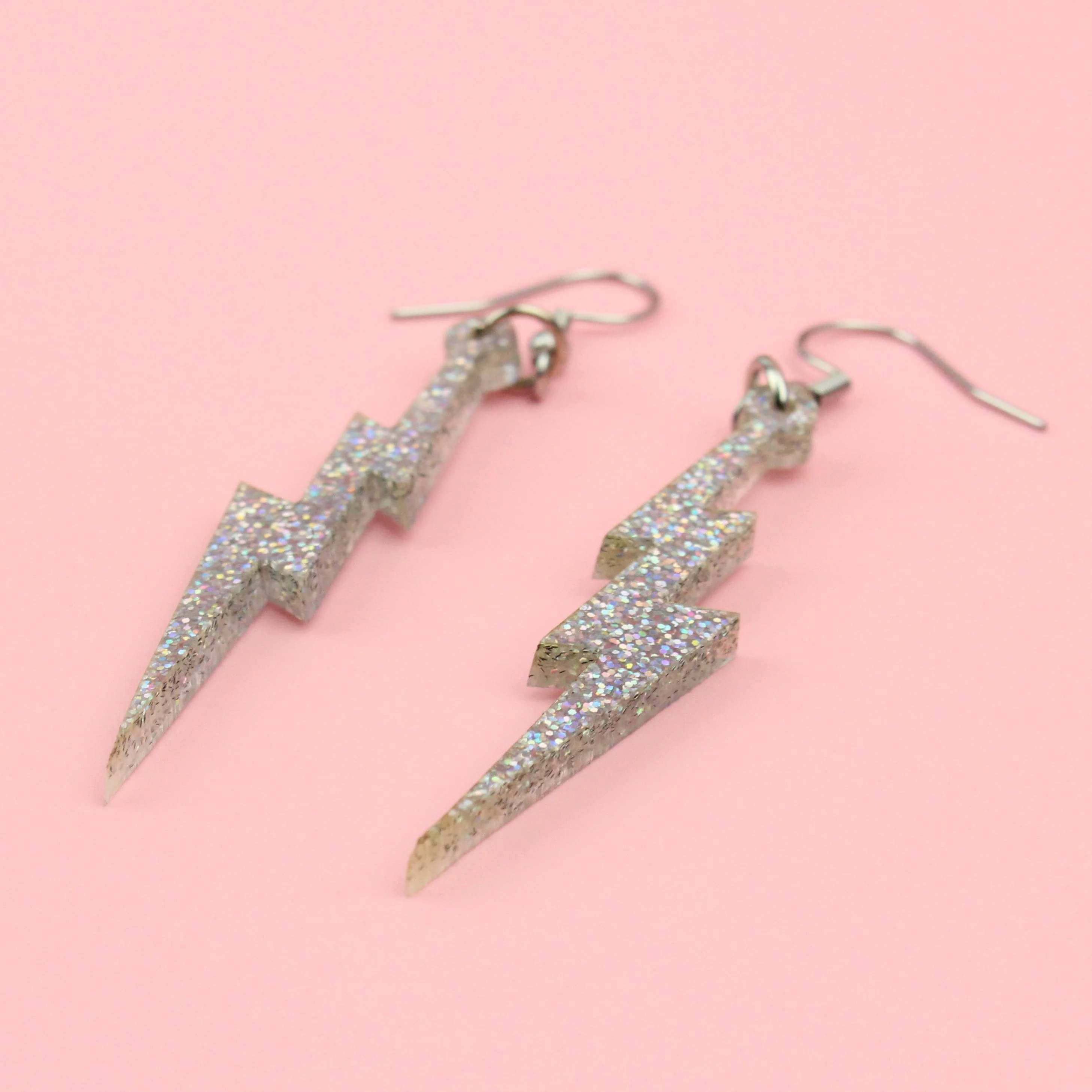 Holographic Glitter Lightning Bolt Earrings - Image 3
