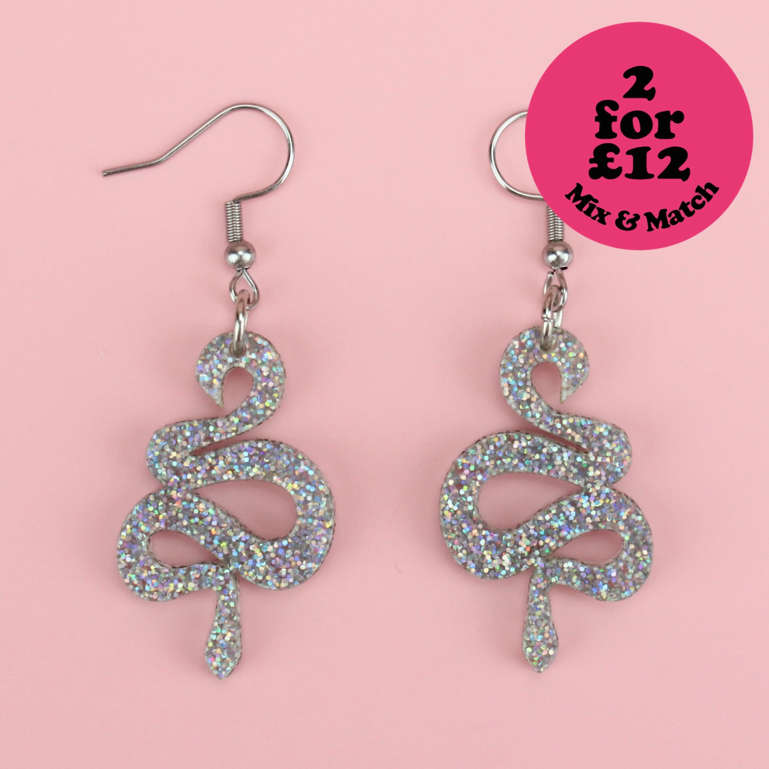 Holographic Glitter Snake Earrings