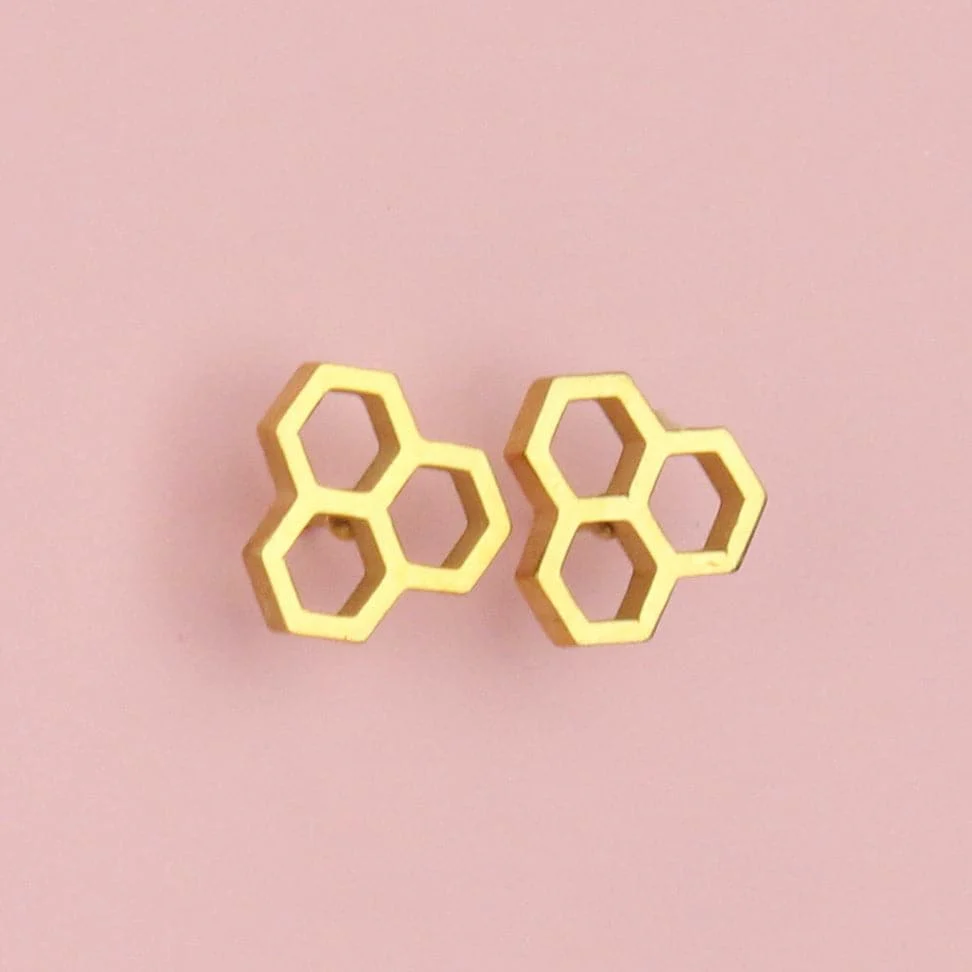 Honeycomb Stud Earrings (Gold plated)