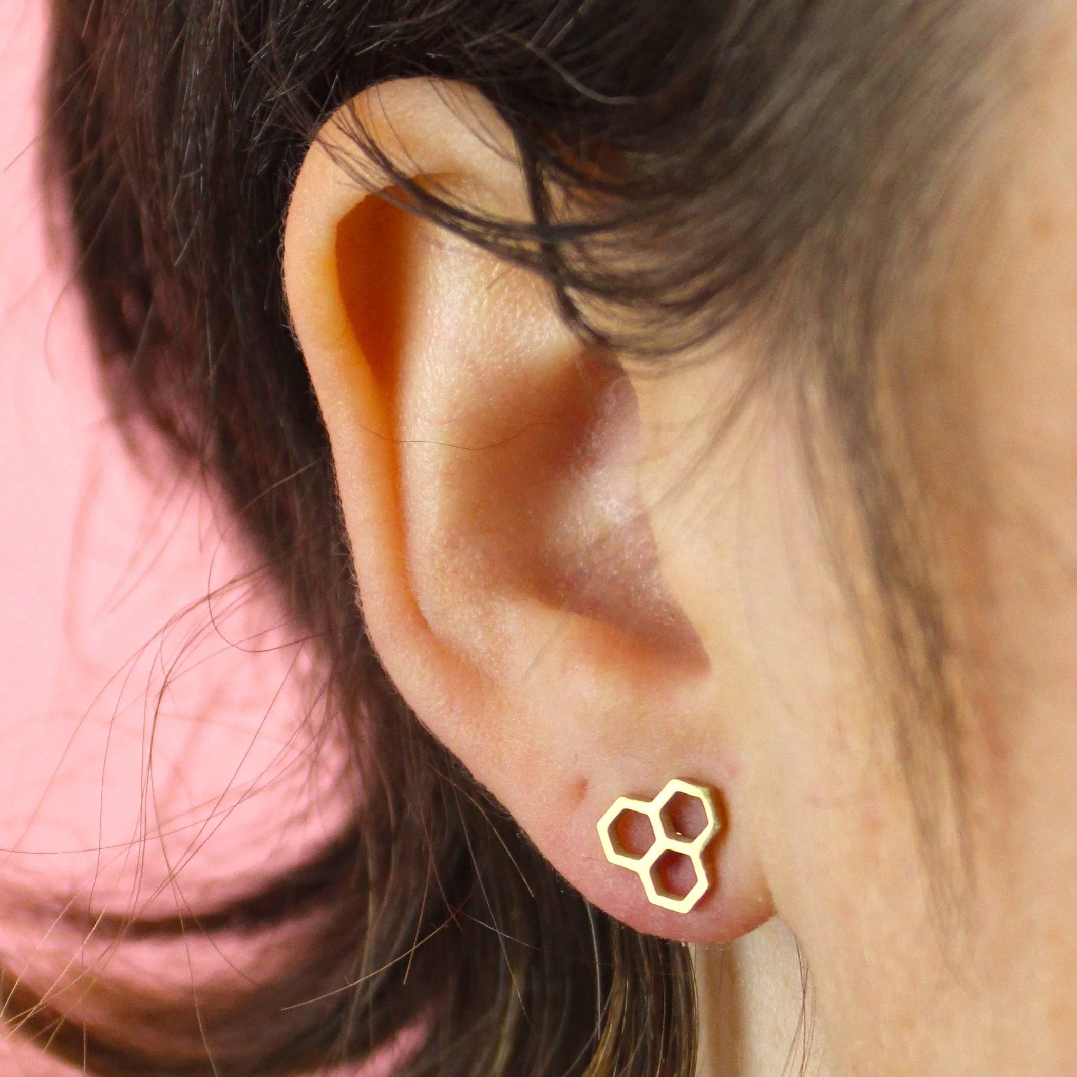 Honeycomb Stud Earrings (Gold plated) - Image 2