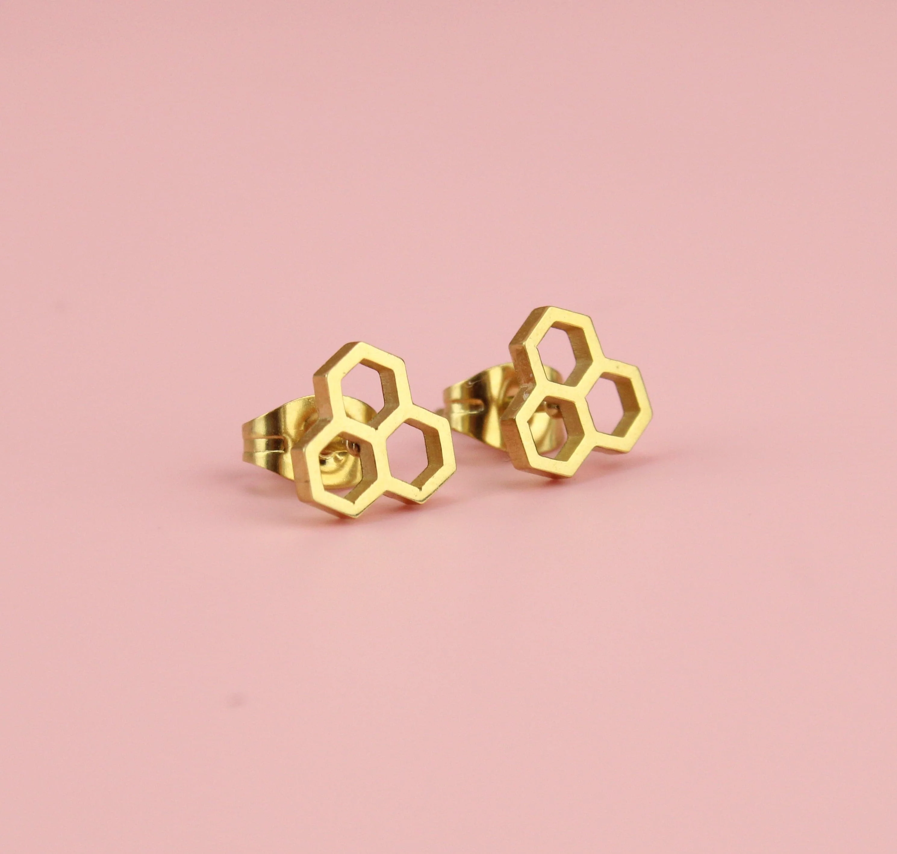Honeycomb Stud Earrings (Gold plated) - Image 3