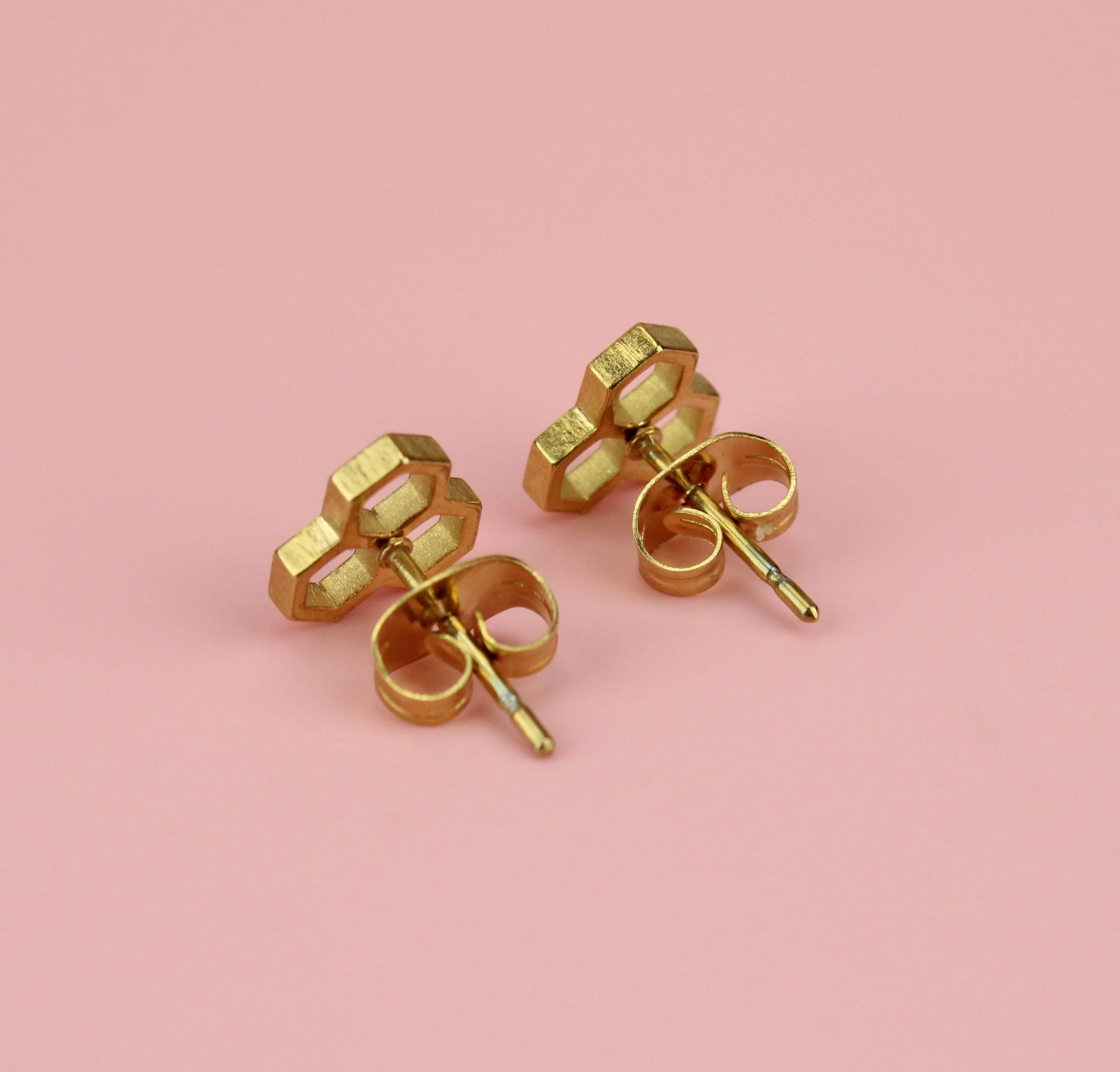 Honeycomb Stud Earrings (Gold plated) - Image 4