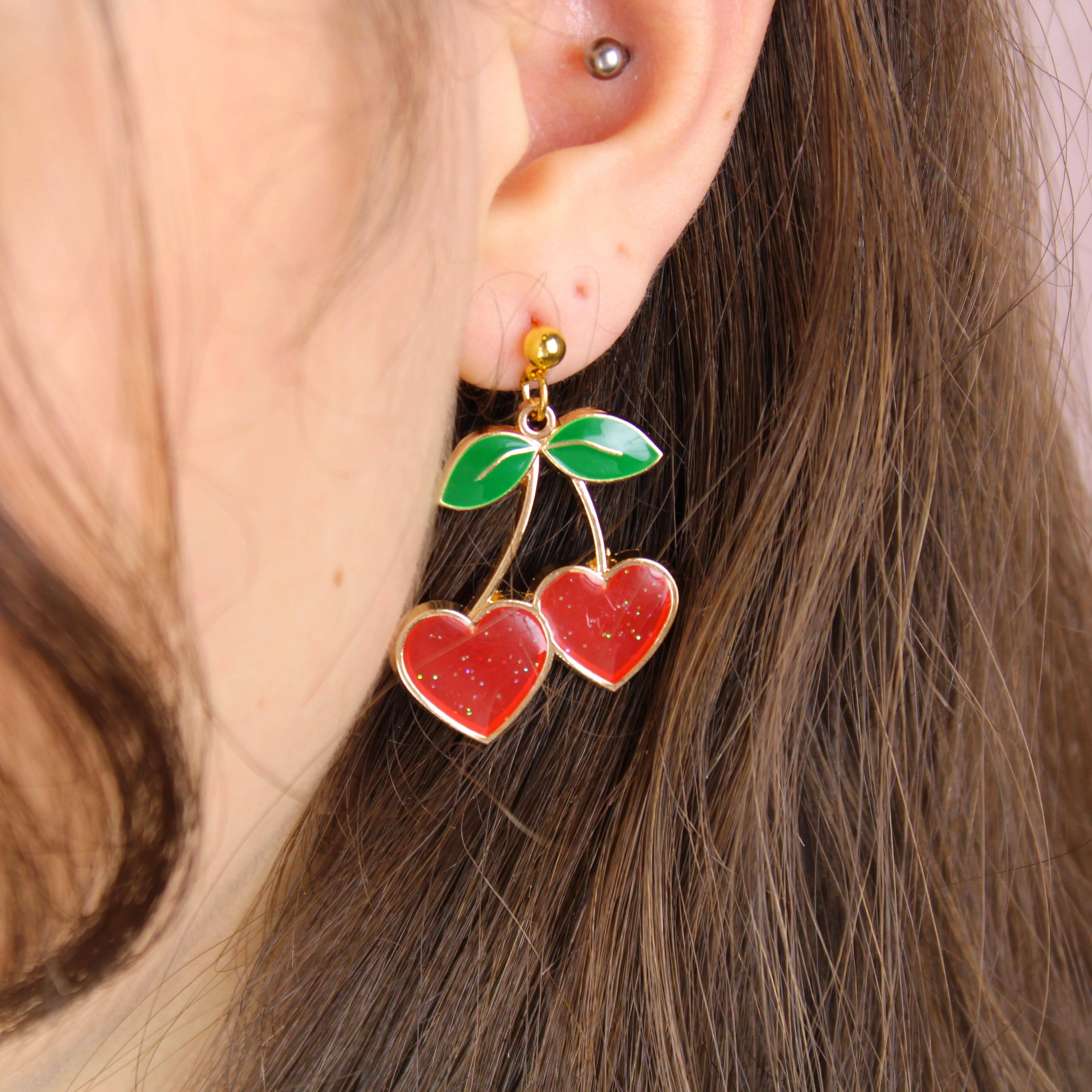 I Heart Cherries Earrings (Red) - Image 3