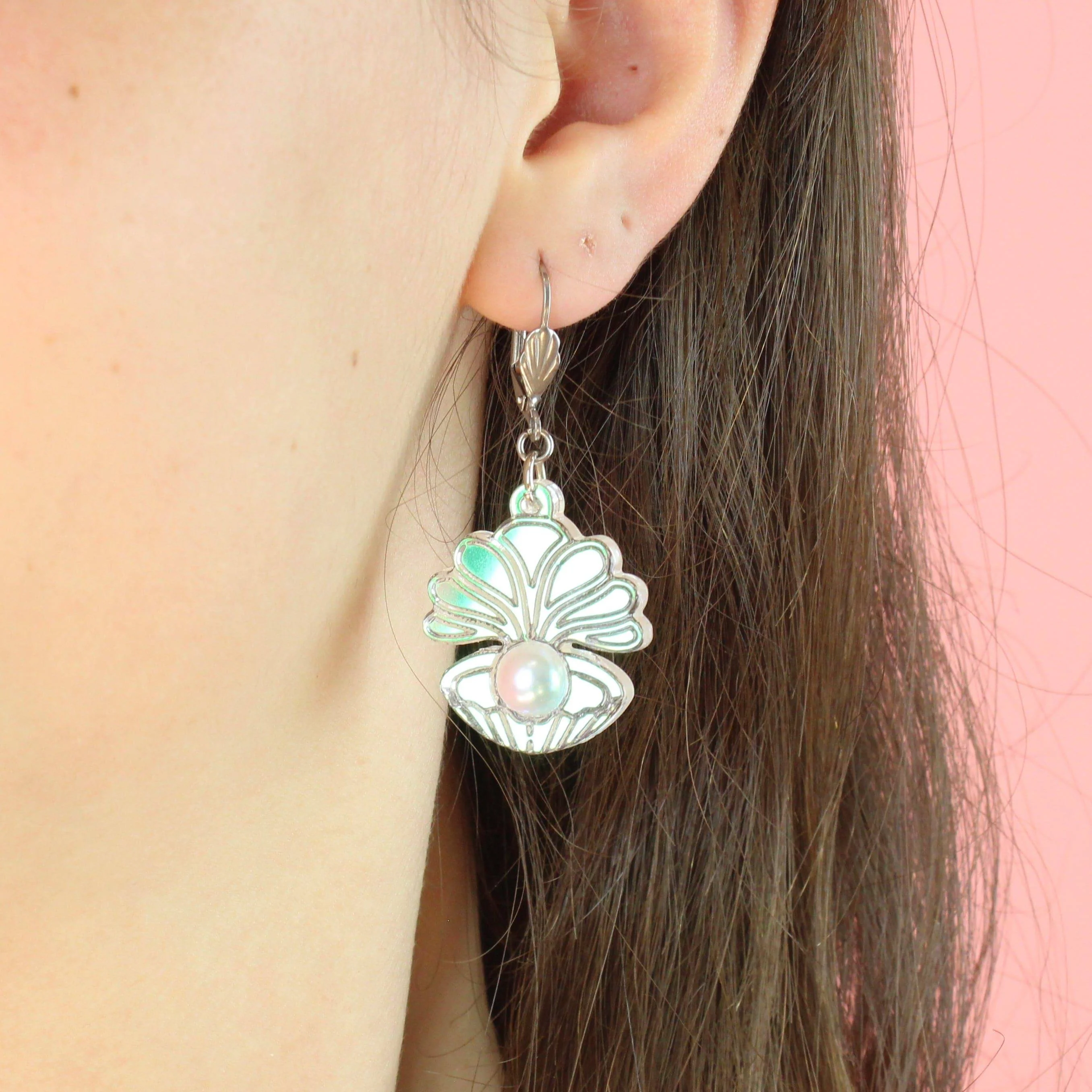 Iridescent Clam Shell Earrings - Image 2