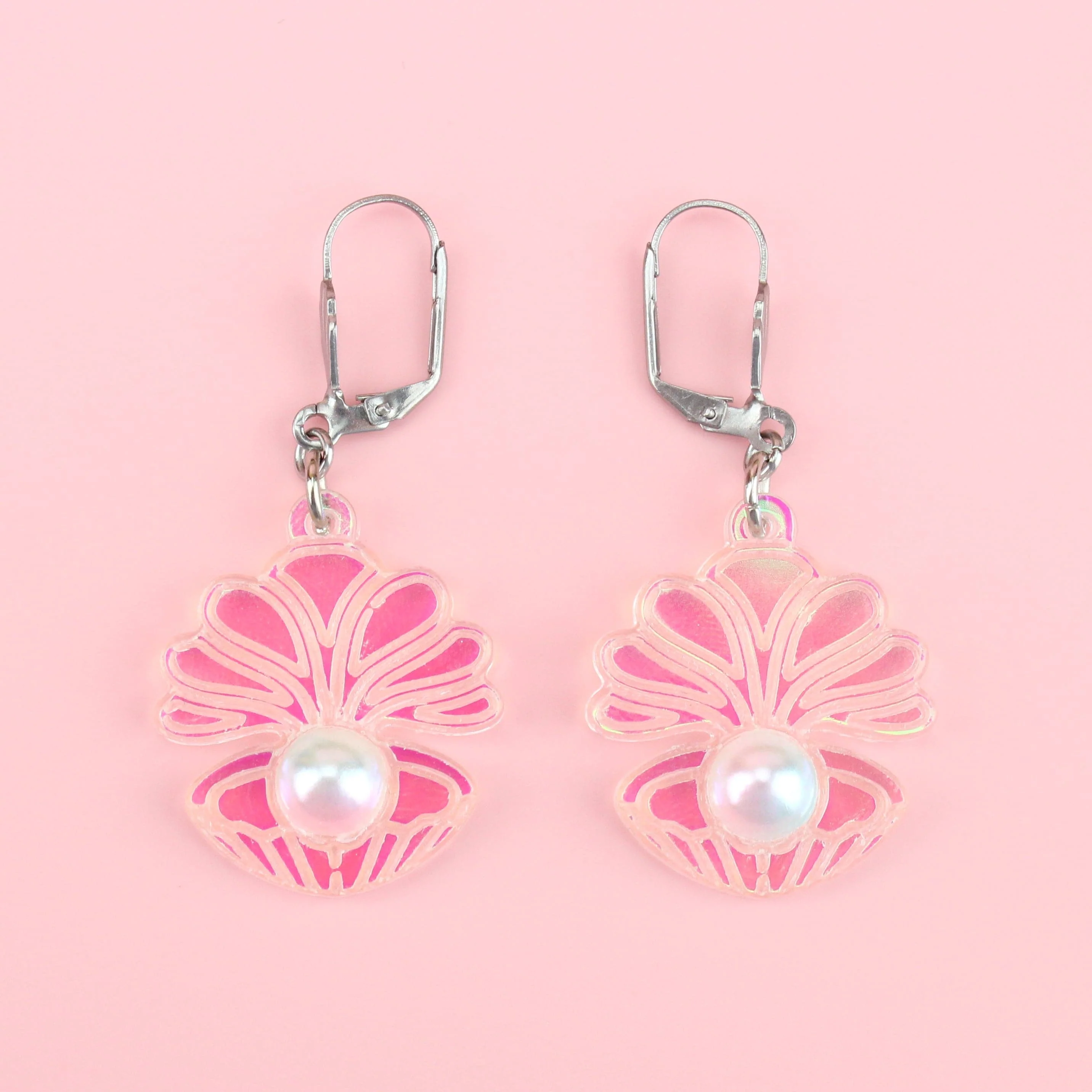Iridescent Clam Shell Earrings - Image 4