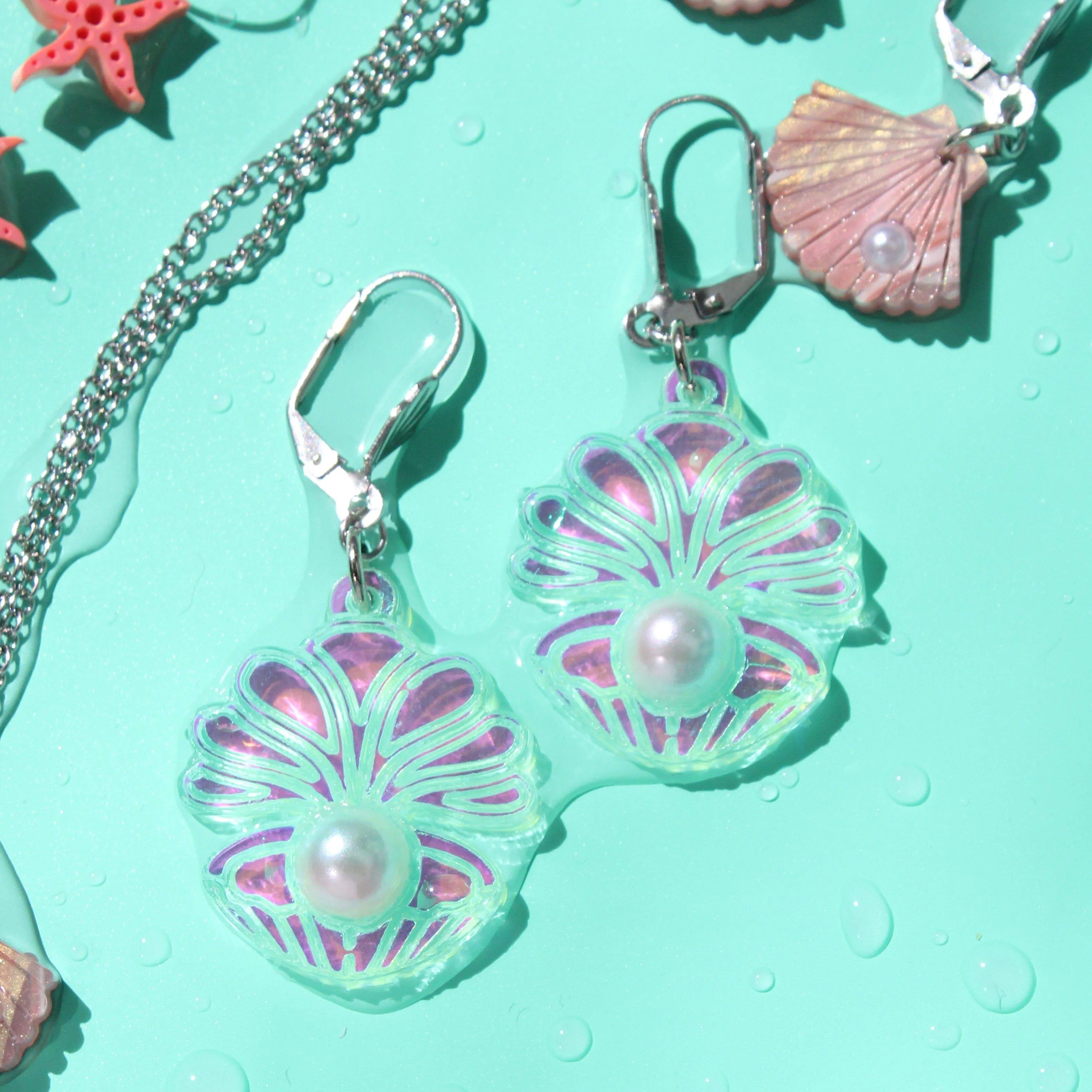 Iridescent Clam Shell Earrings - Image 5