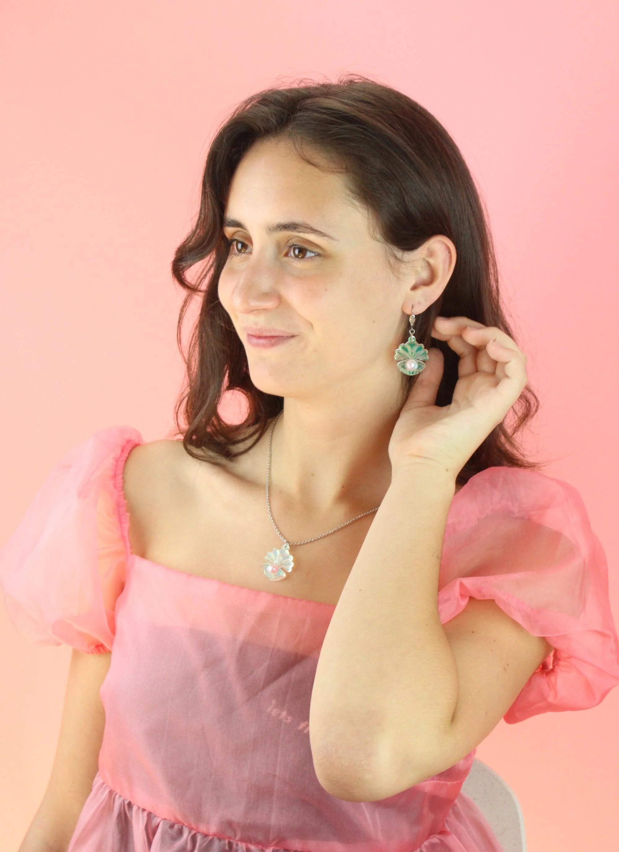 Iridescent Clam Shell Earrings - Image 6