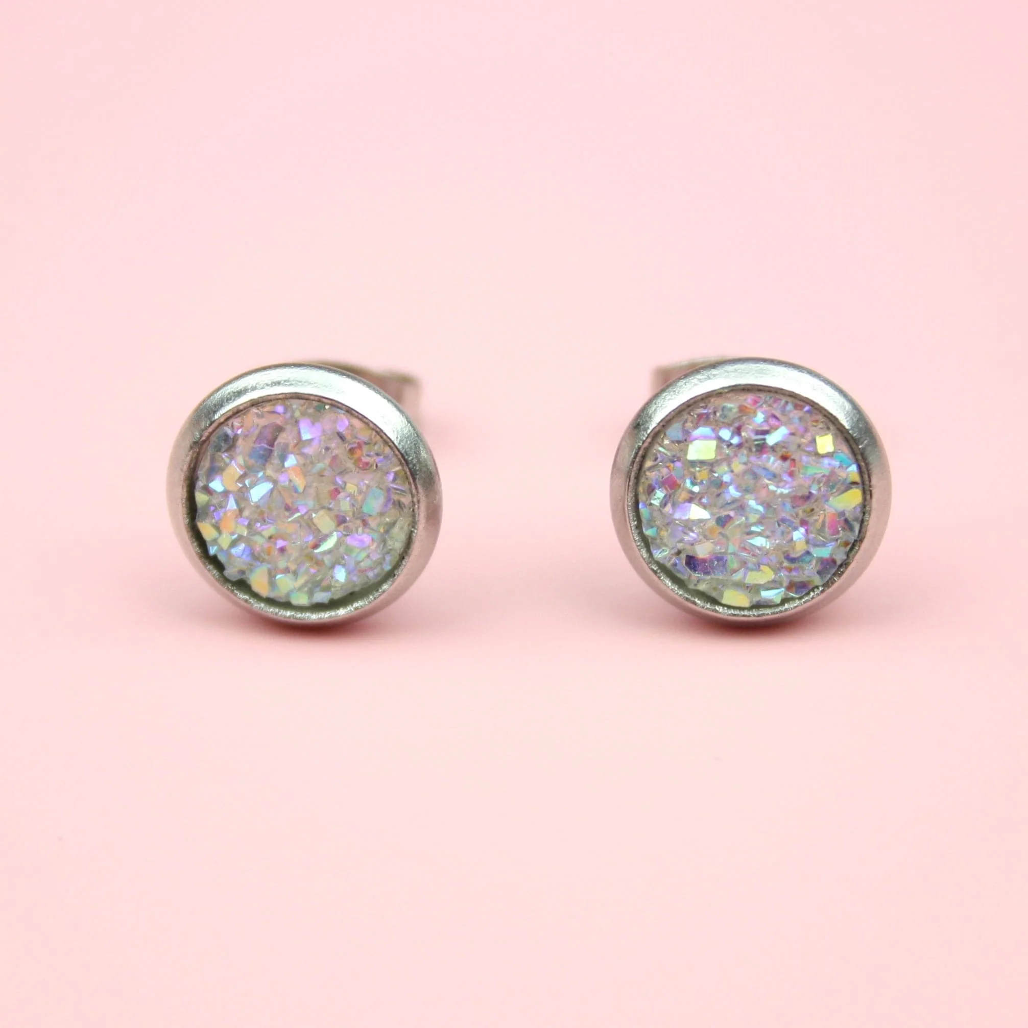 Iridescent Druzy Stud Earrings - Image 3