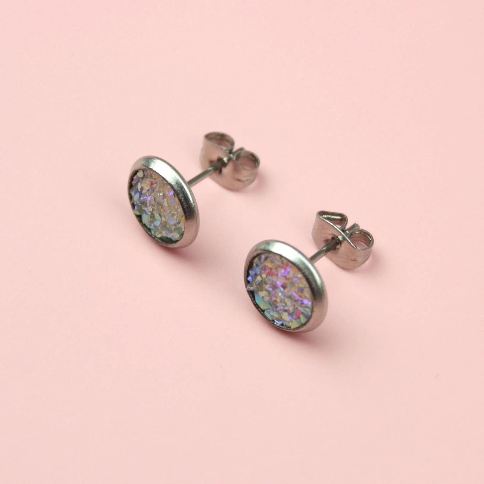 Iridescent Druzy Stud Earrings - Image 4