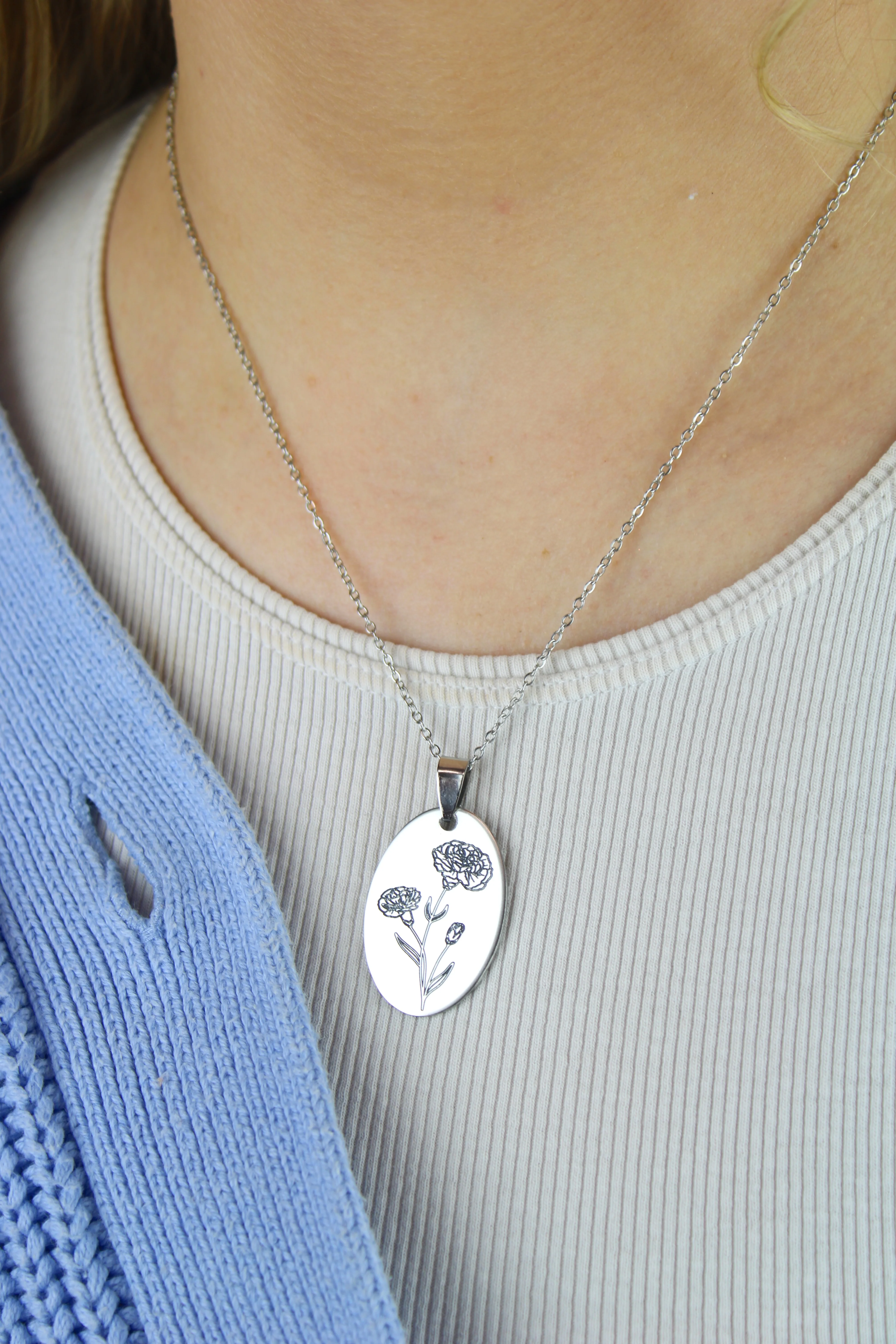 January Birth Flower Necklace - Carnation - Image 2