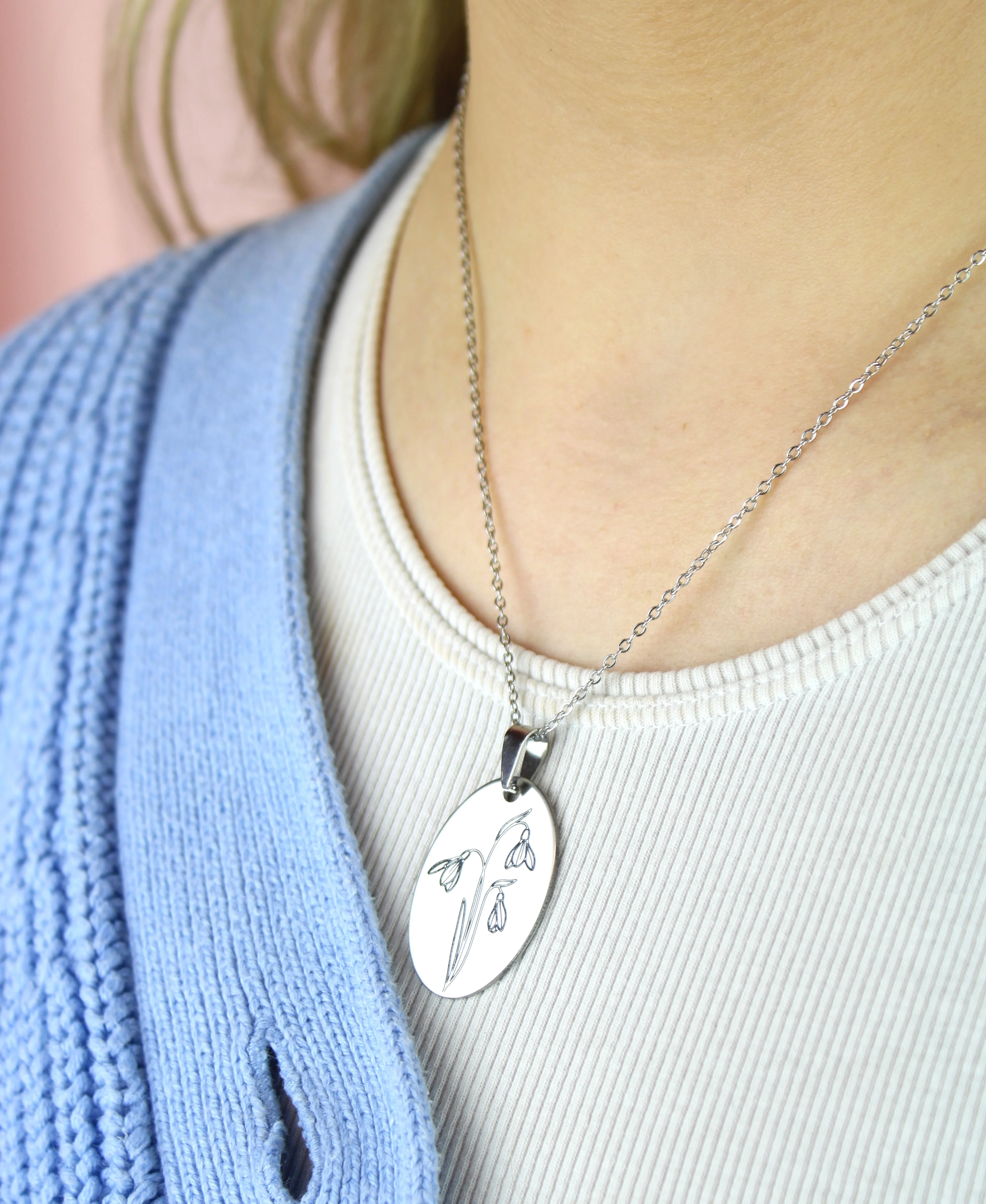 January Birth Flower Necklace - Snowdrop - Image 4
