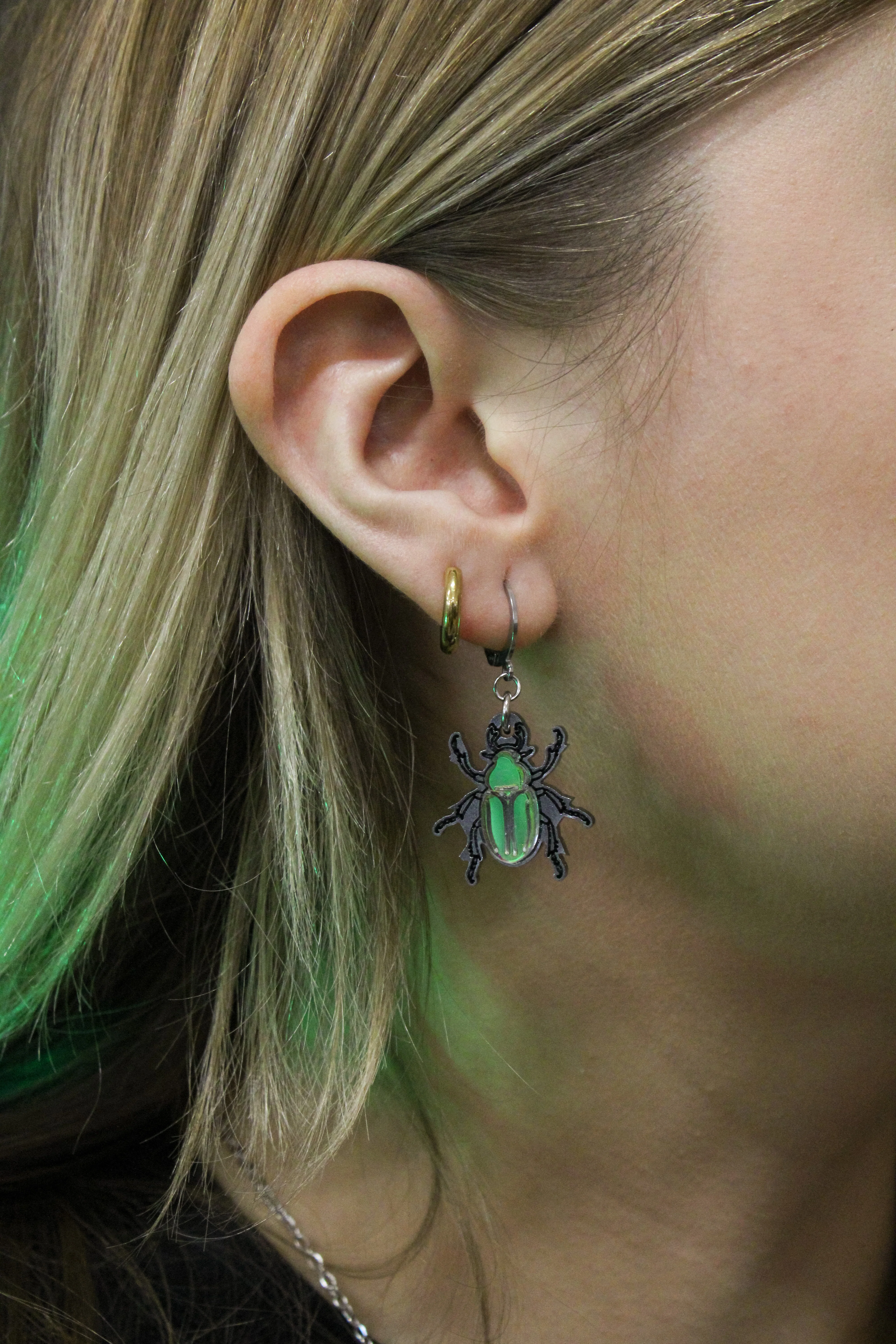 Jewel Summer Beetle Huggie Hoop Earrings - Image 2