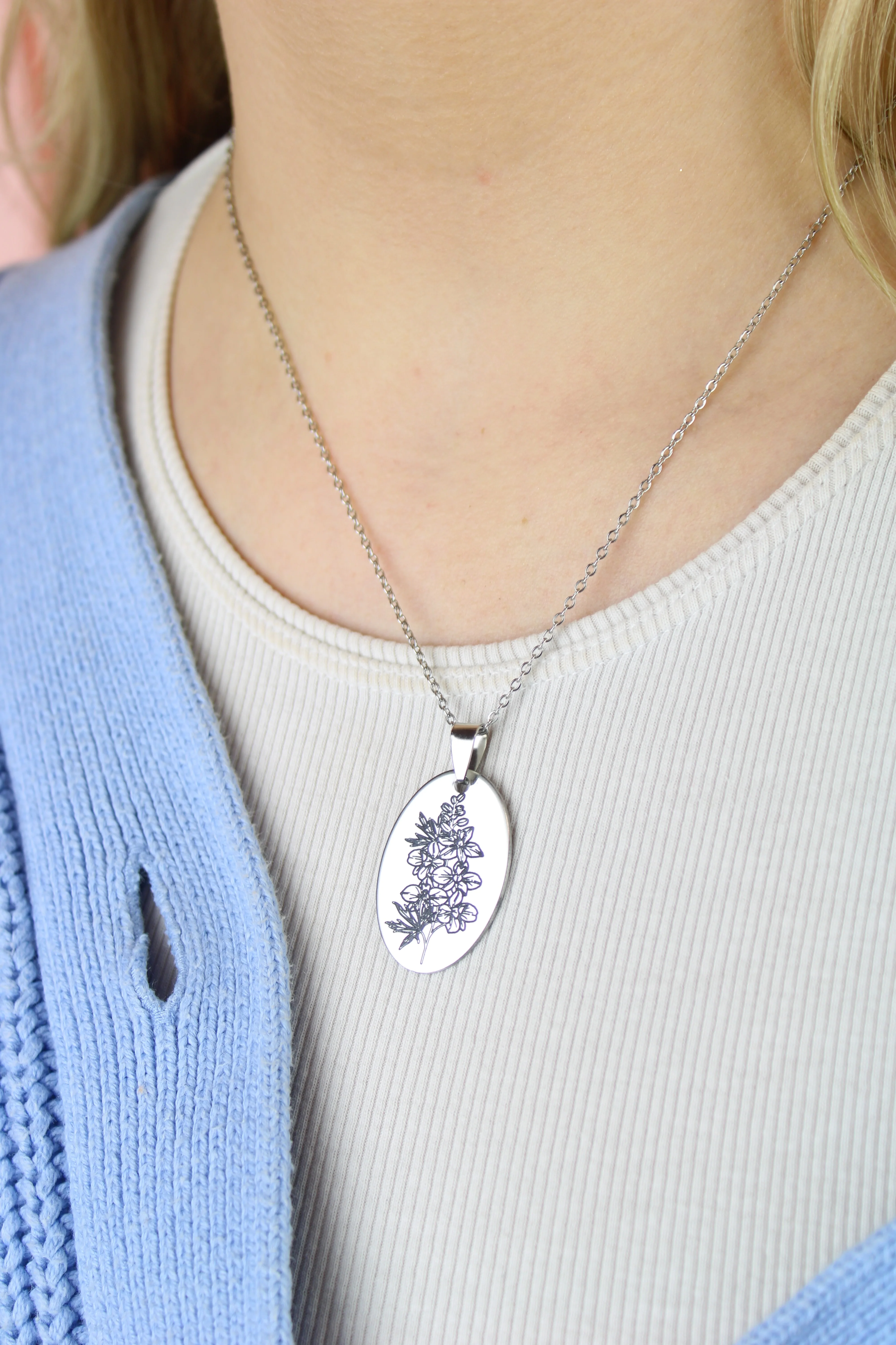 July Birth Flower Necklace - Larkspur - Image 2