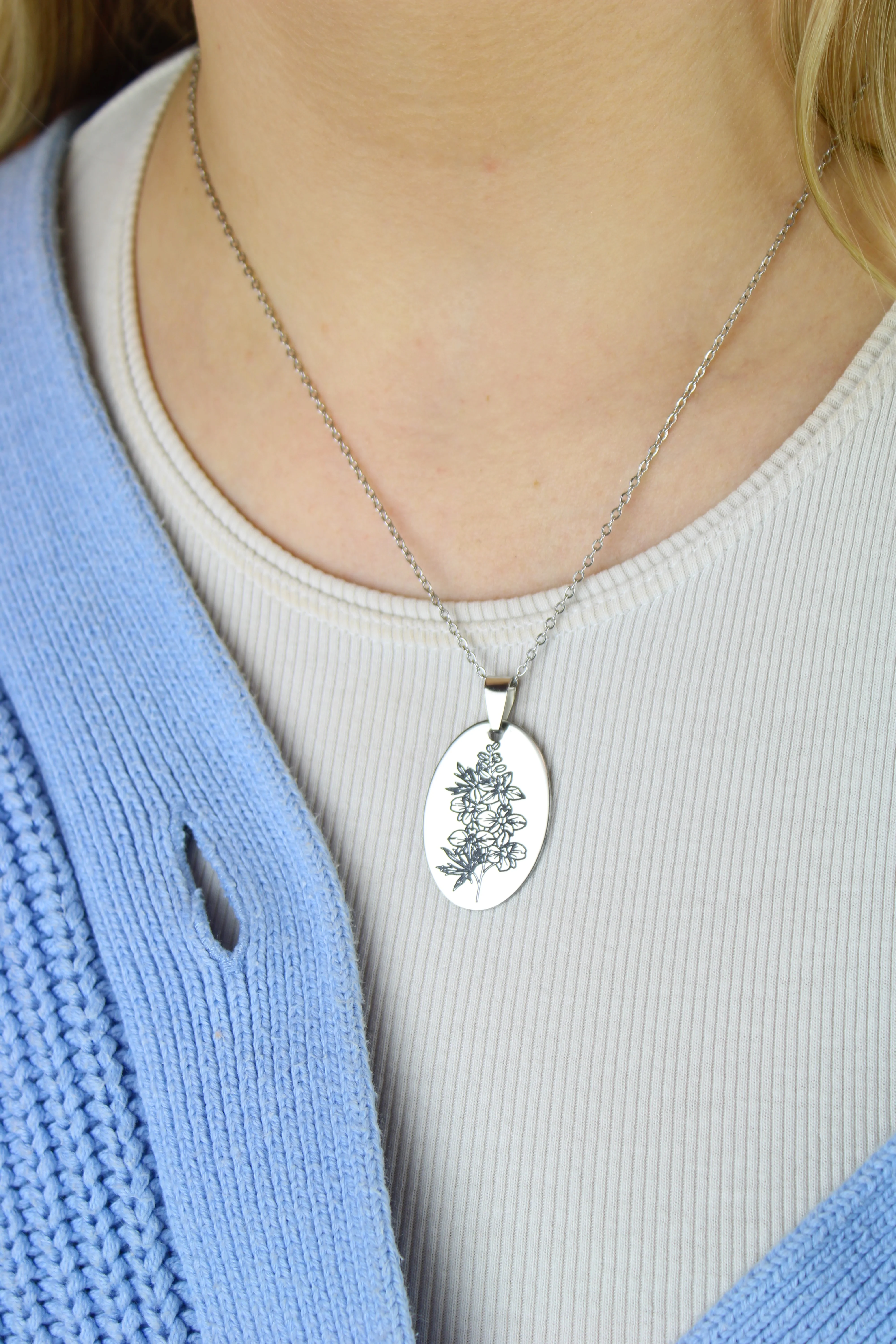 July Birth Flower Necklace - Larkspur - Image 4