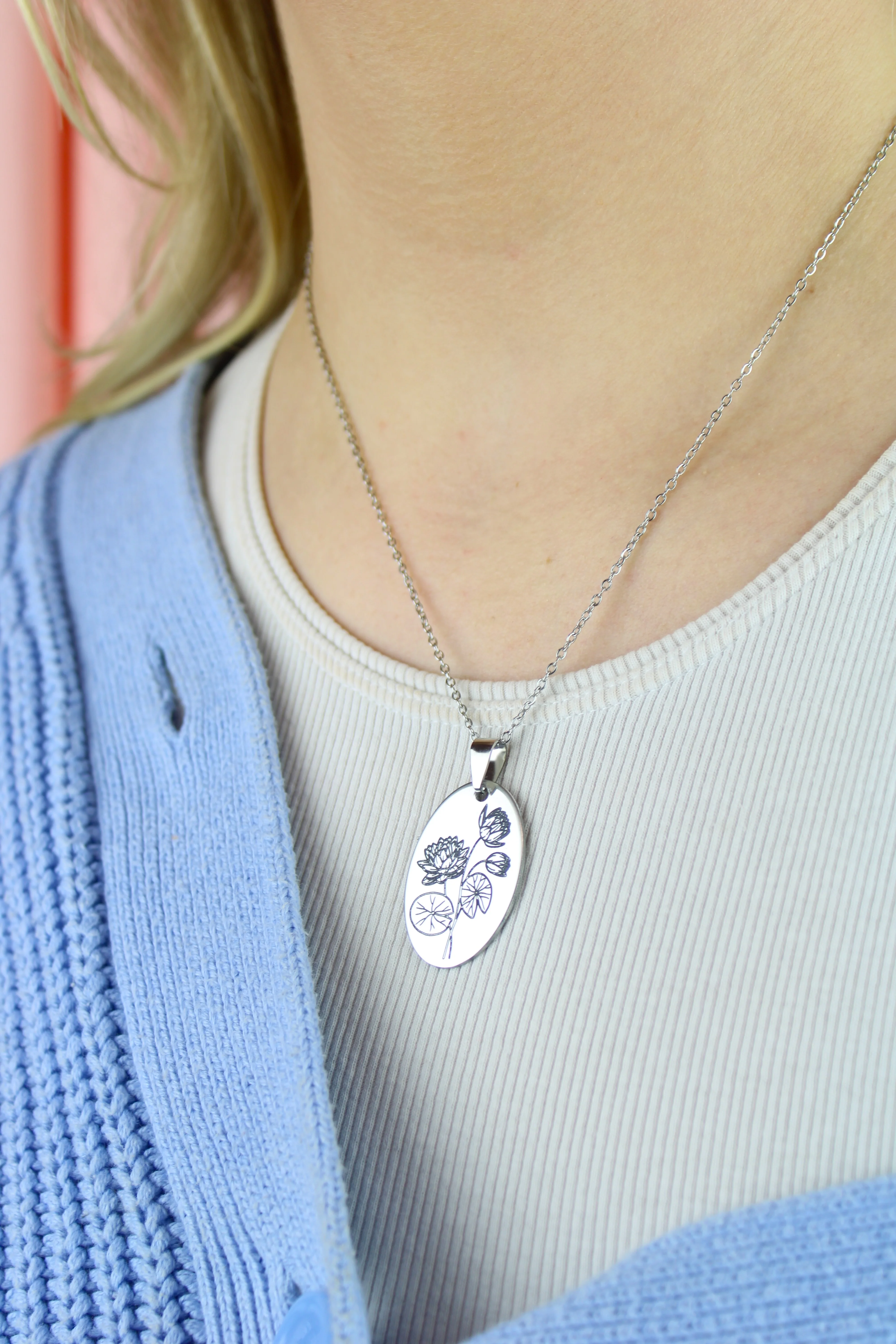 July Birth Flower Necklace - Water Lily - Image 2