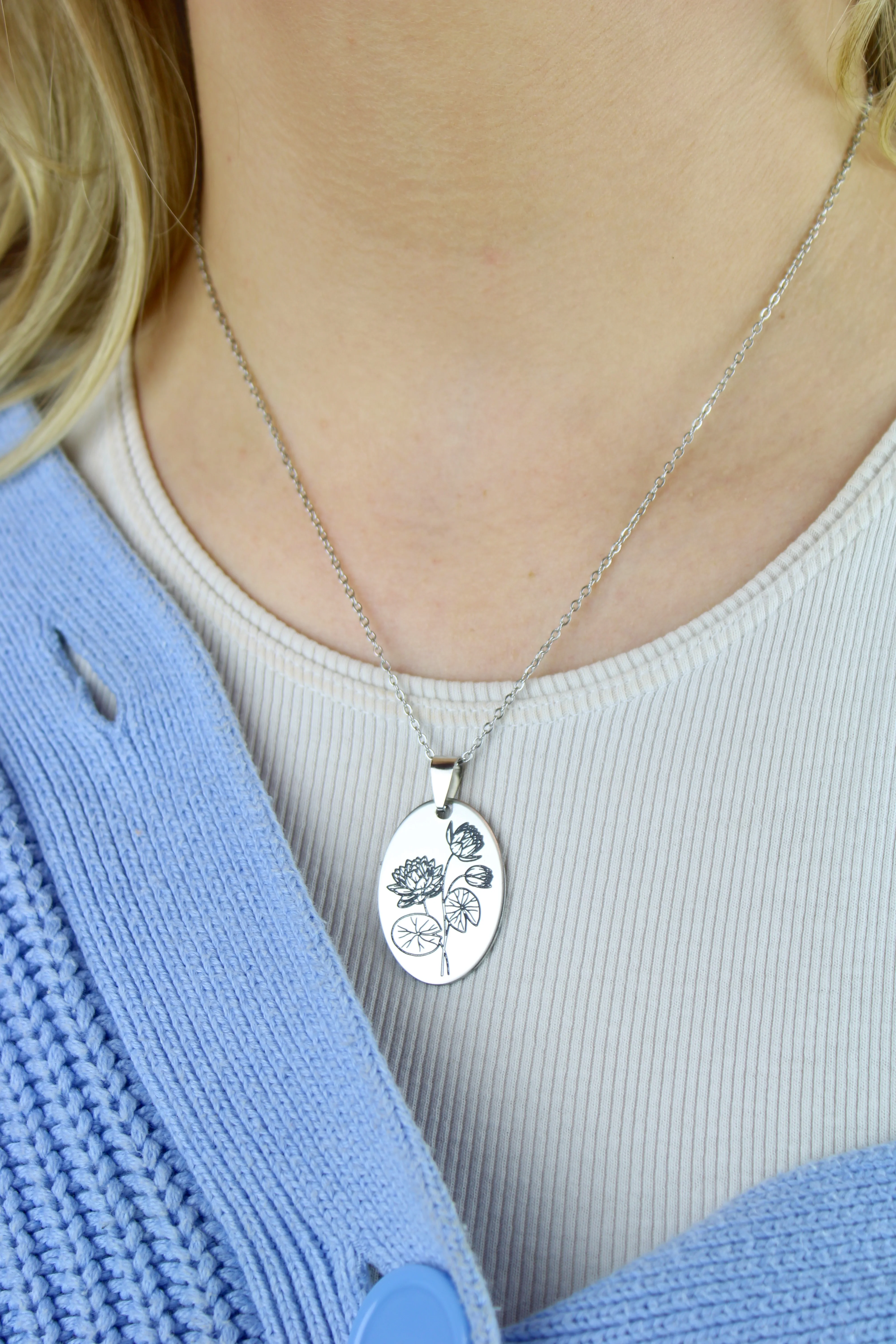 July Birth Flower Necklace - Water Lily - Image 4