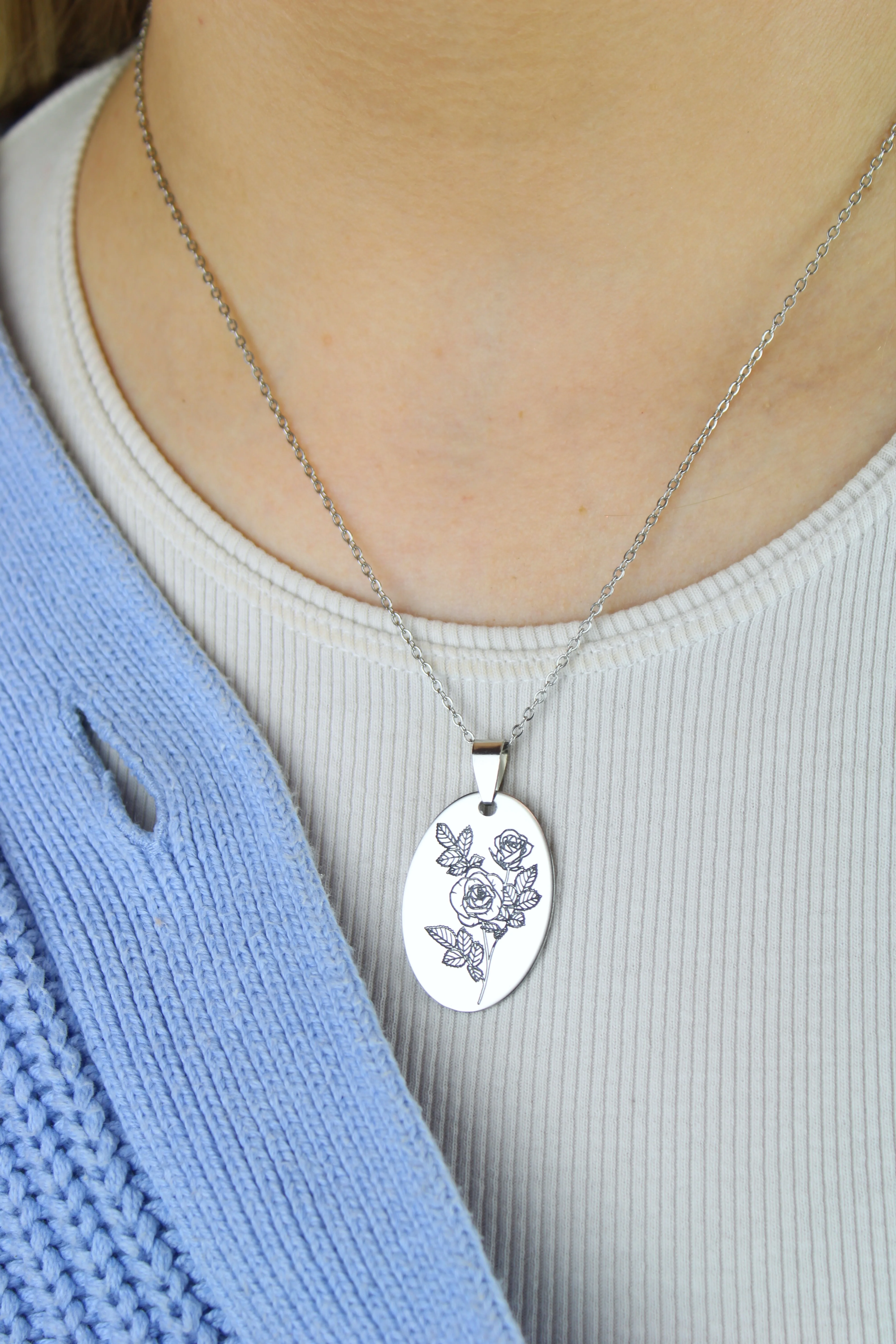 June Birth Flower Necklace - Rose - Image 2