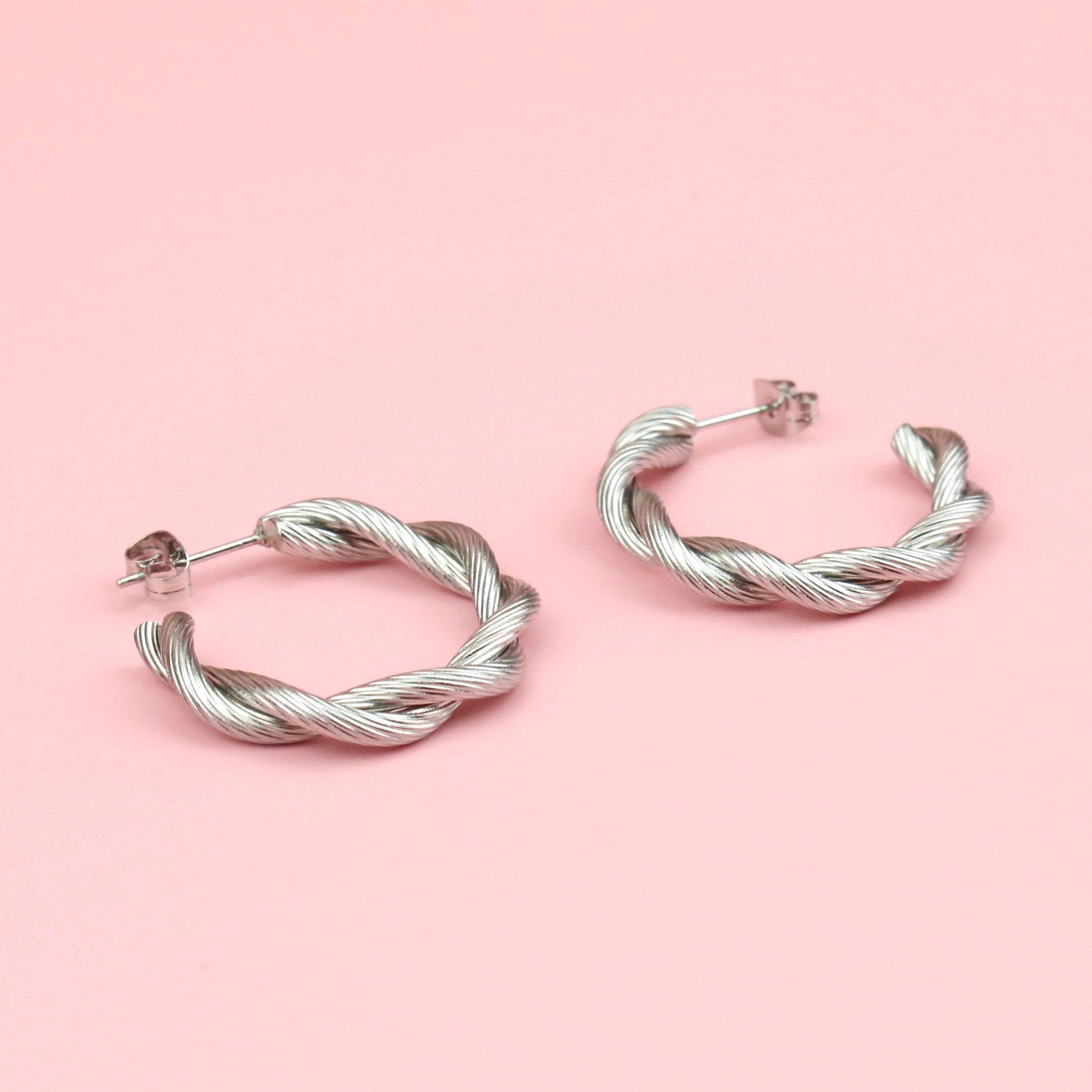 Knotted Steel Hoop Earrings - Image 3