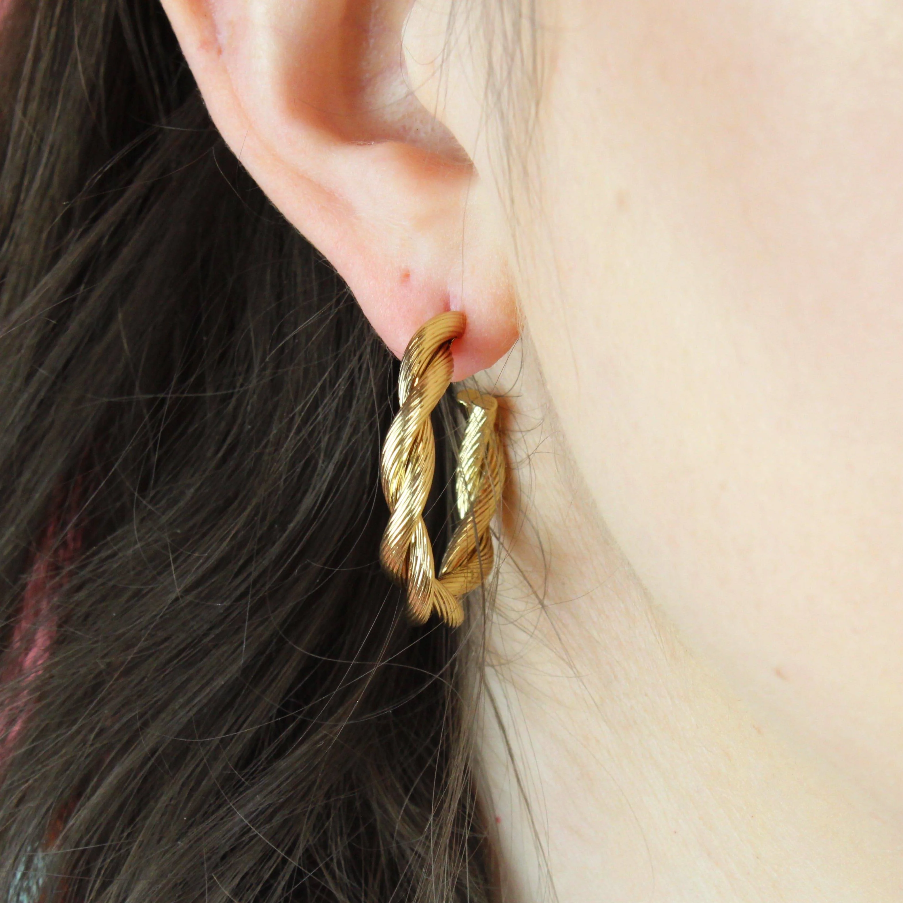Knotted Steel Hoop Earrings (Gold Plated) - Image 2