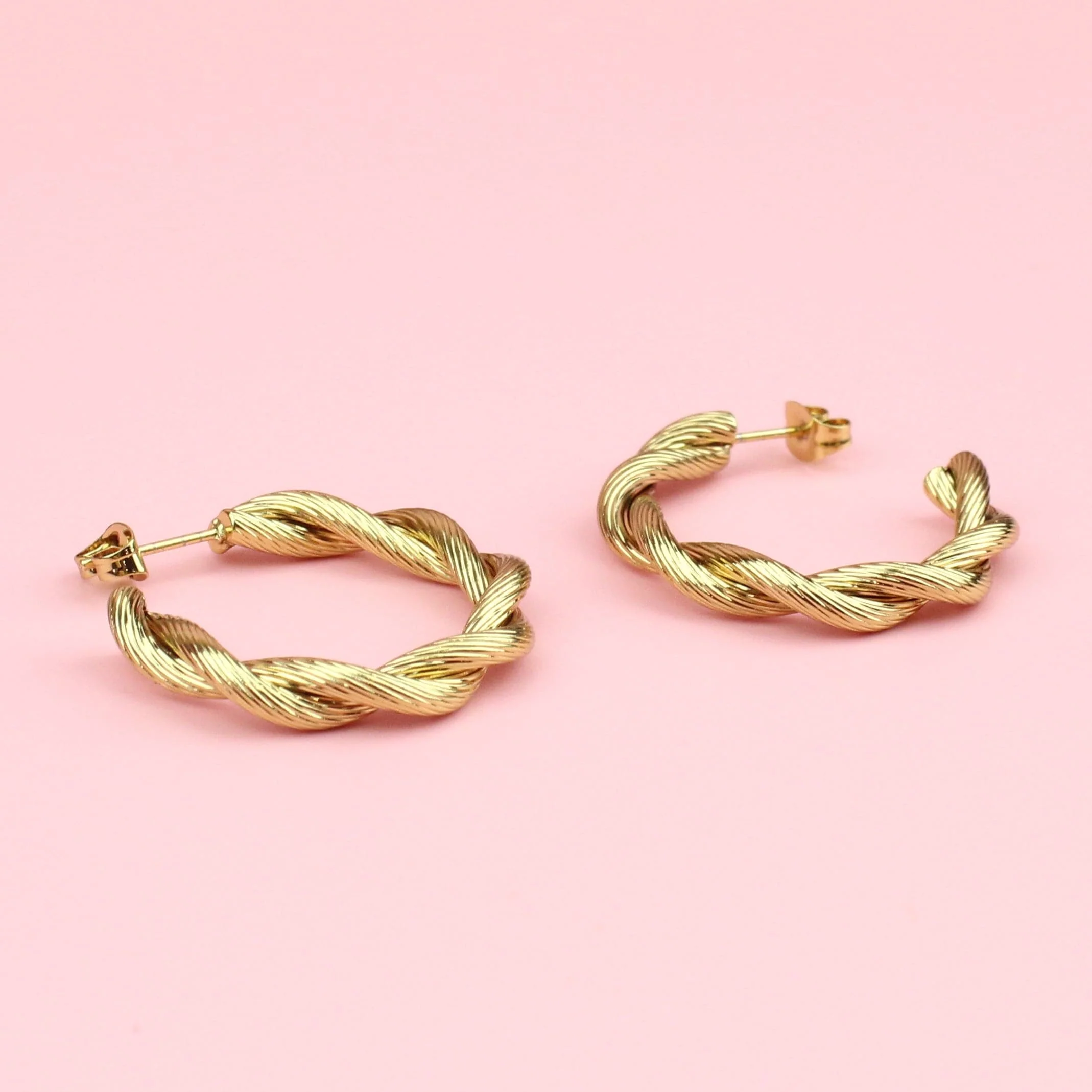 Knotted Steel Hoop Earrings (Gold Plated) - Image 3