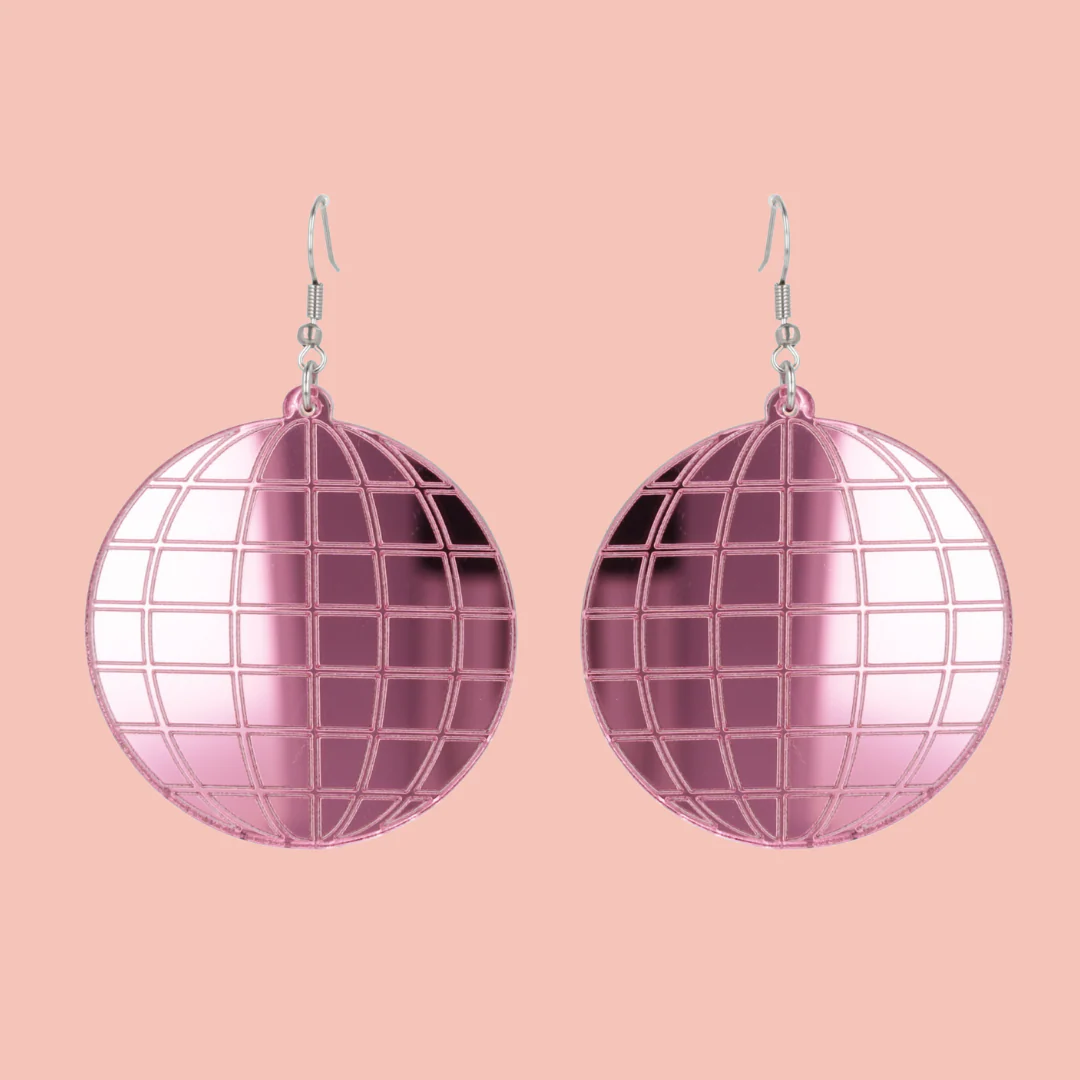 Large Pink Disco Ball Earrings