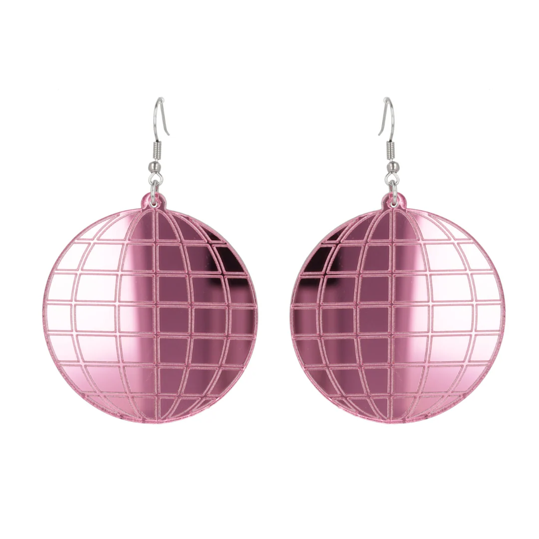 Large Pink Disco Ball Earrings - Image 2