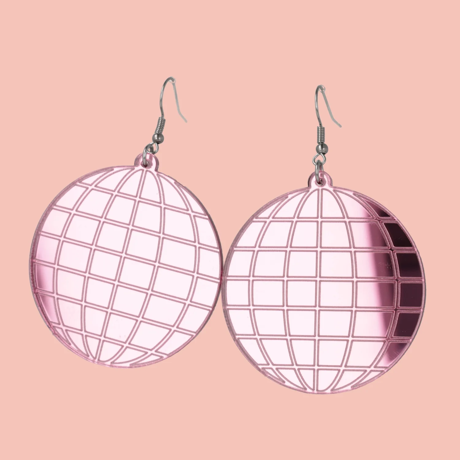 Large Pink Disco Ball Earrings - Image 6