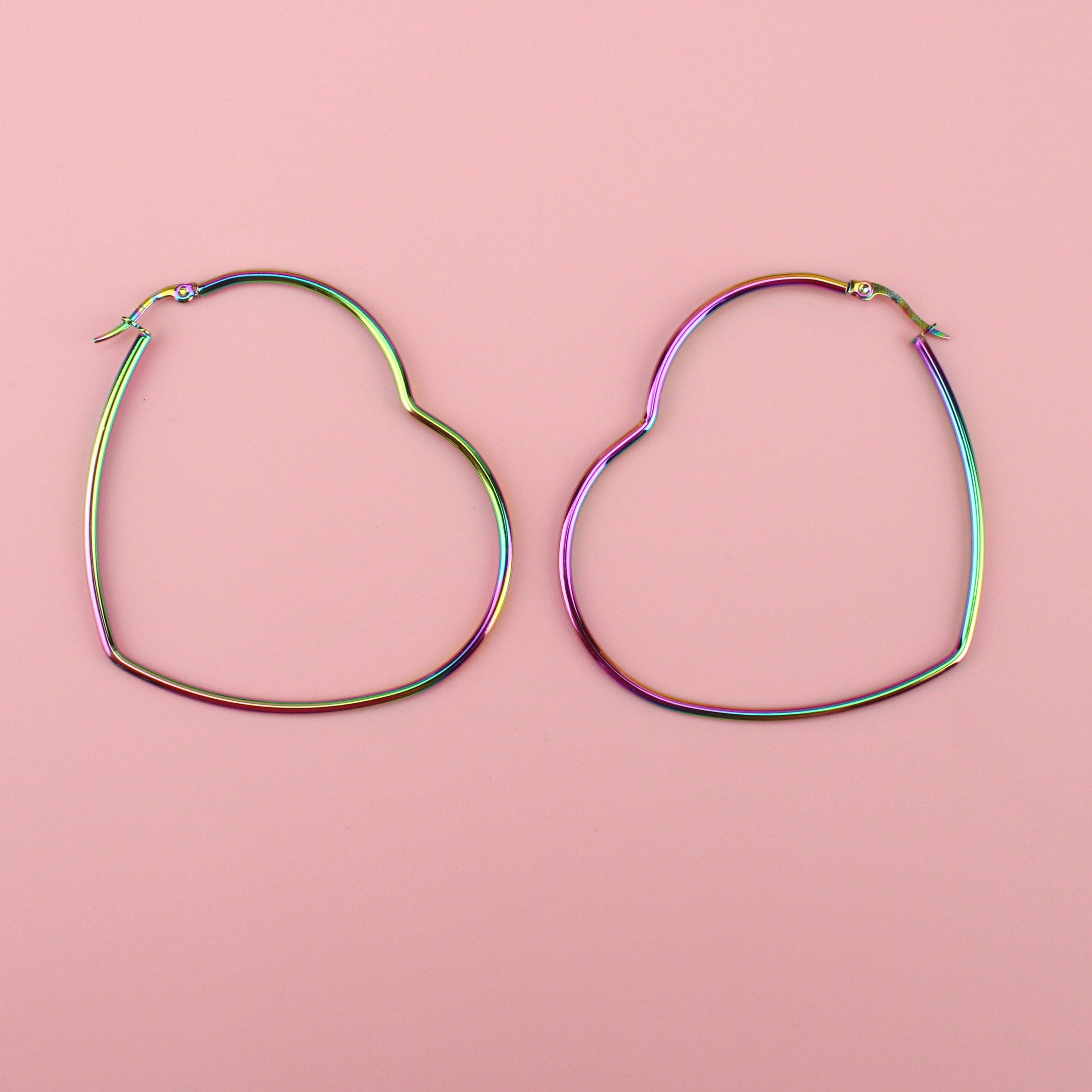 Large Rainbow Heart Hoop Earrings