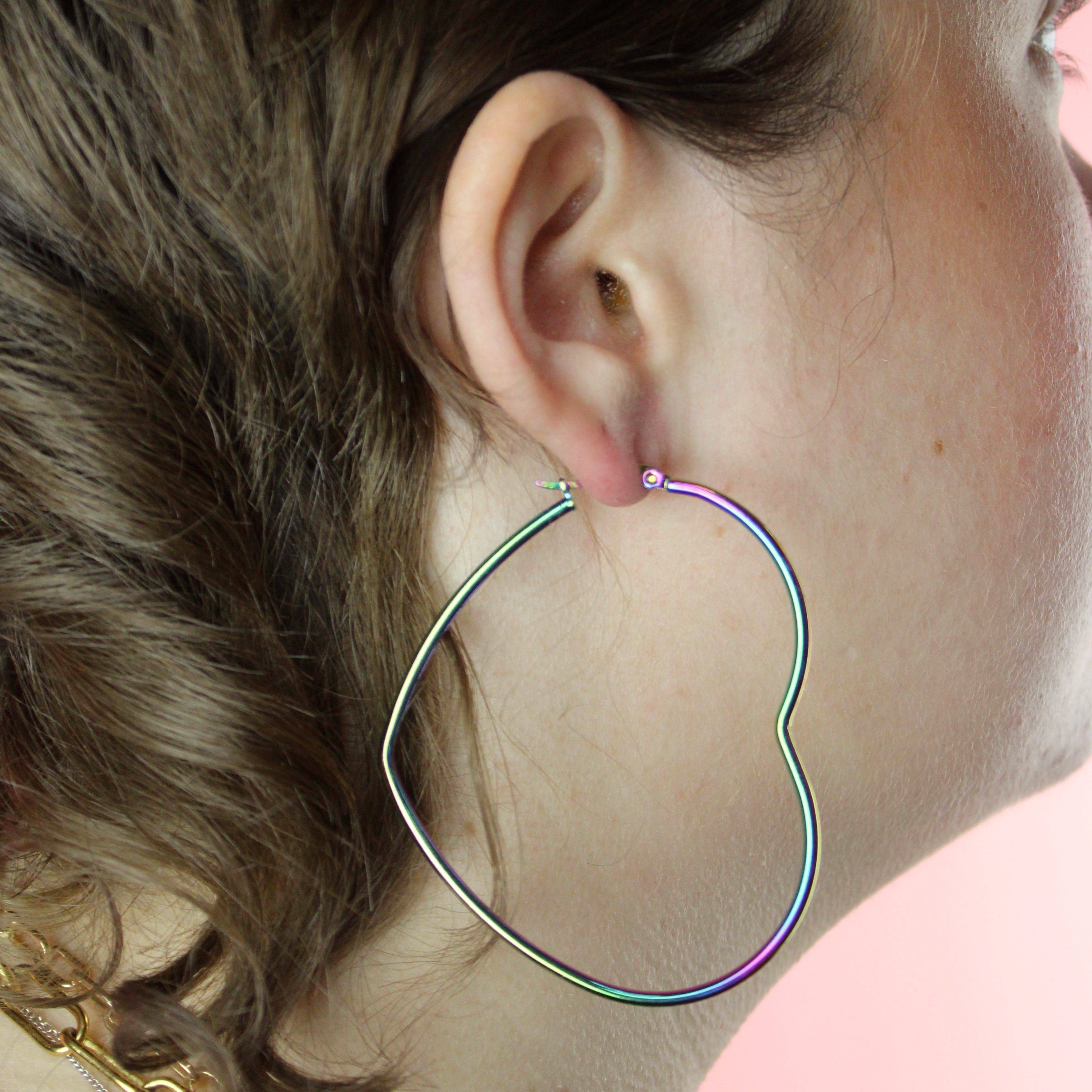Large Rainbow Heart Hoop Earrings - Image 2