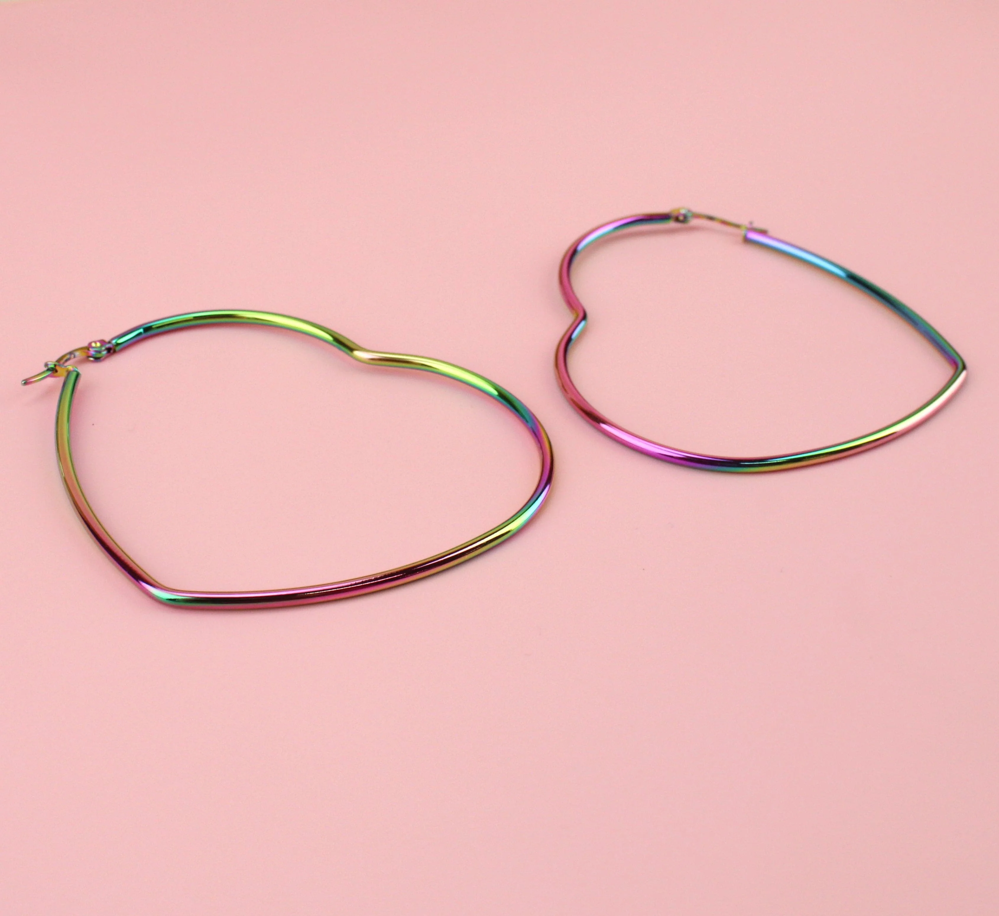Large Rainbow Heart Hoop Earrings - Image 3