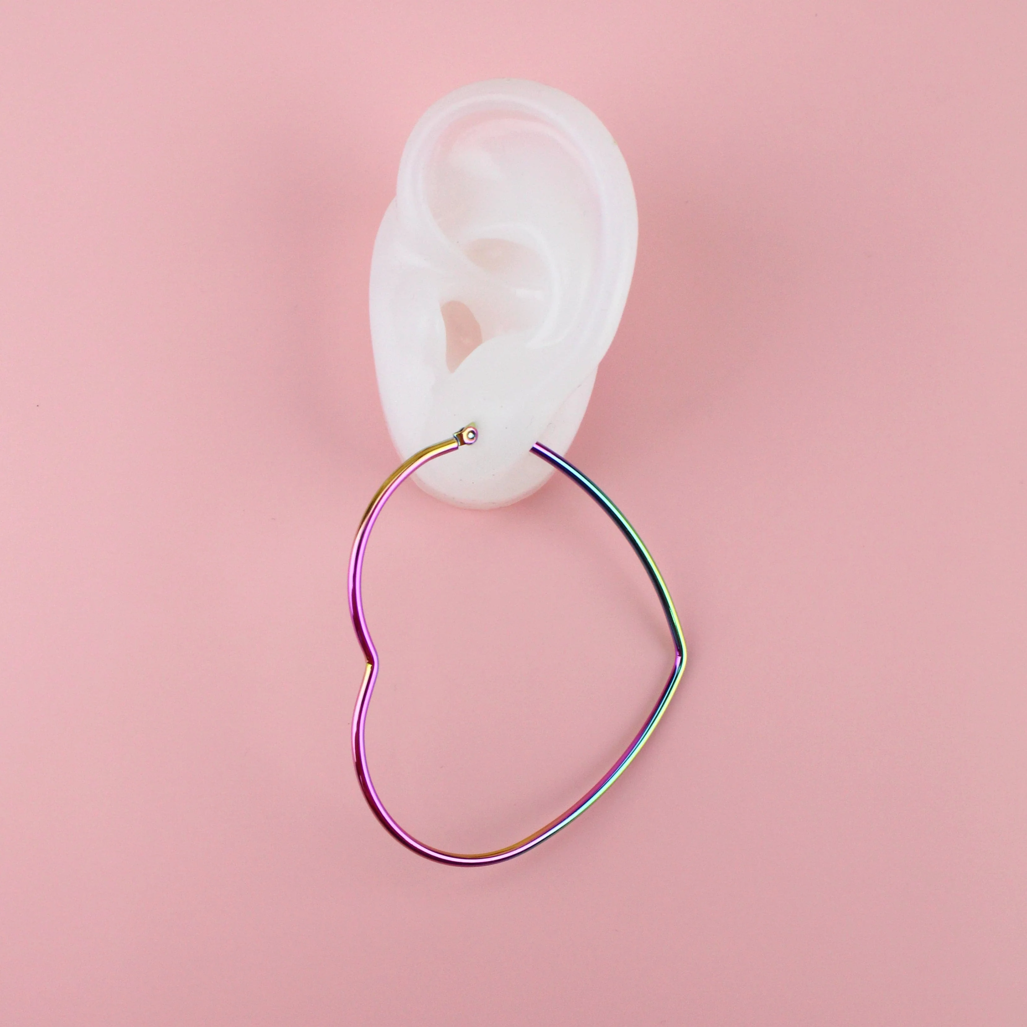 Large Rainbow Heart Hoop Earrings - Image 4