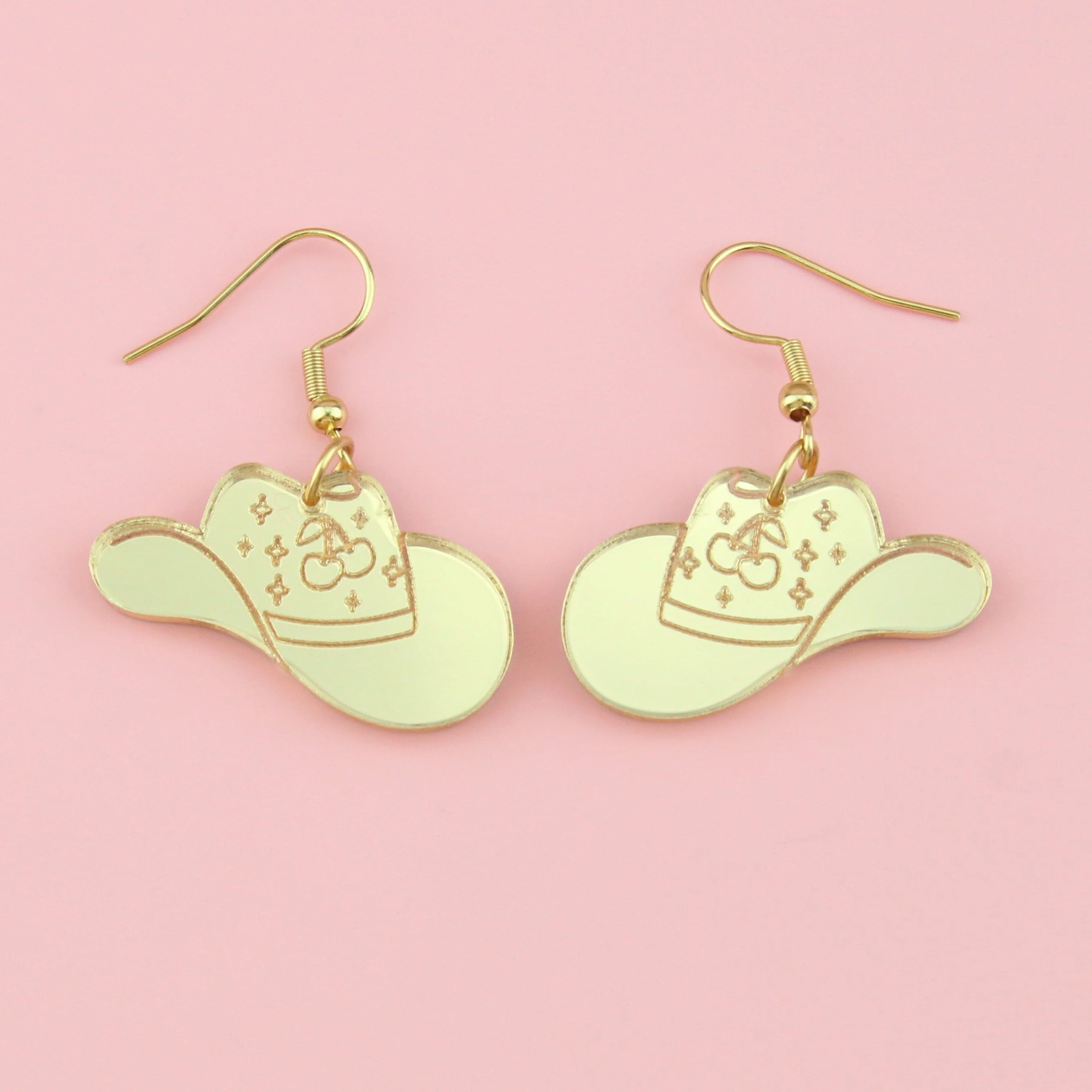 Let's Go Girls Gold Cowgirl Hat Earrings