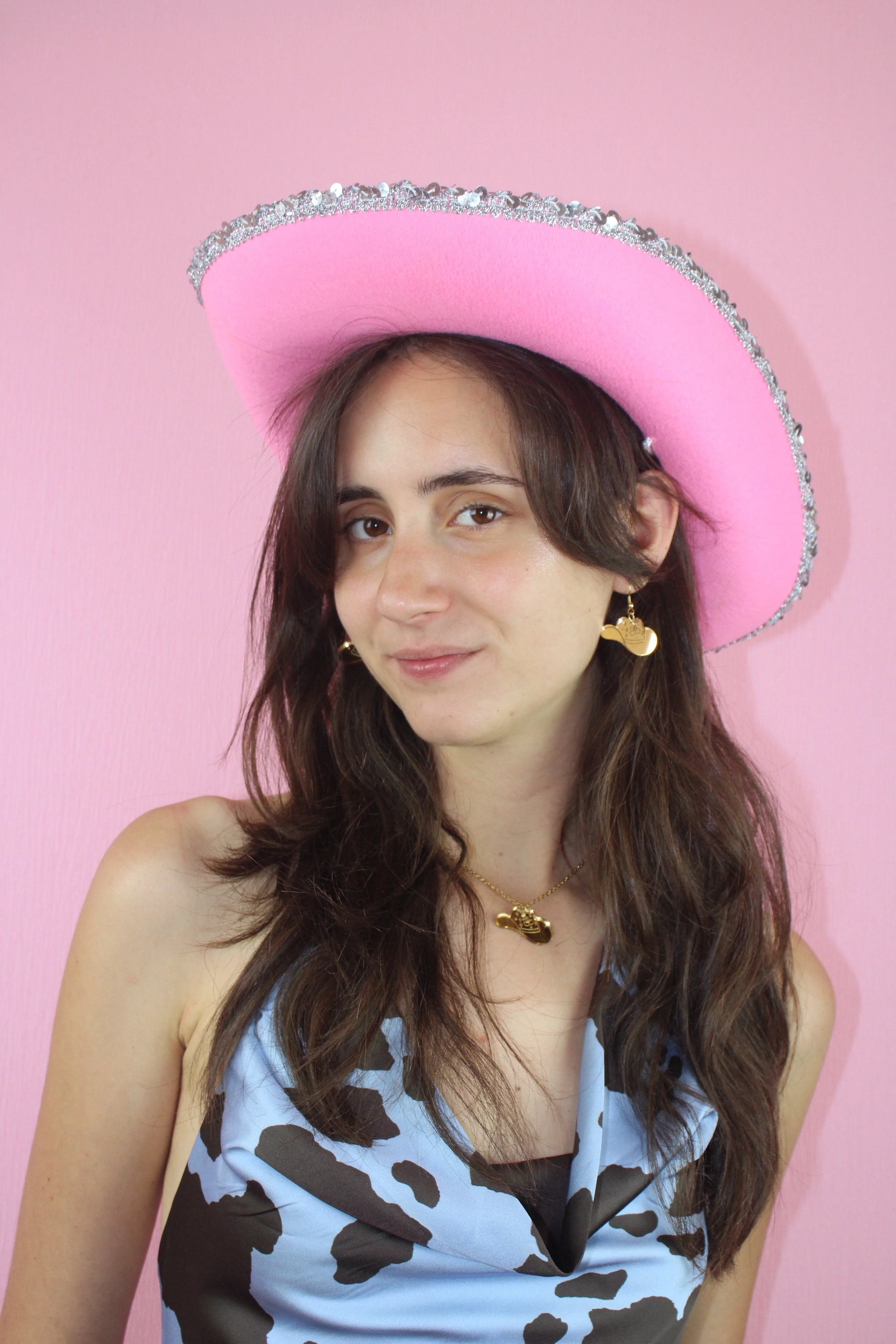 Let's Go Girls Gold Cowgirl Hat Earrings - Image 4