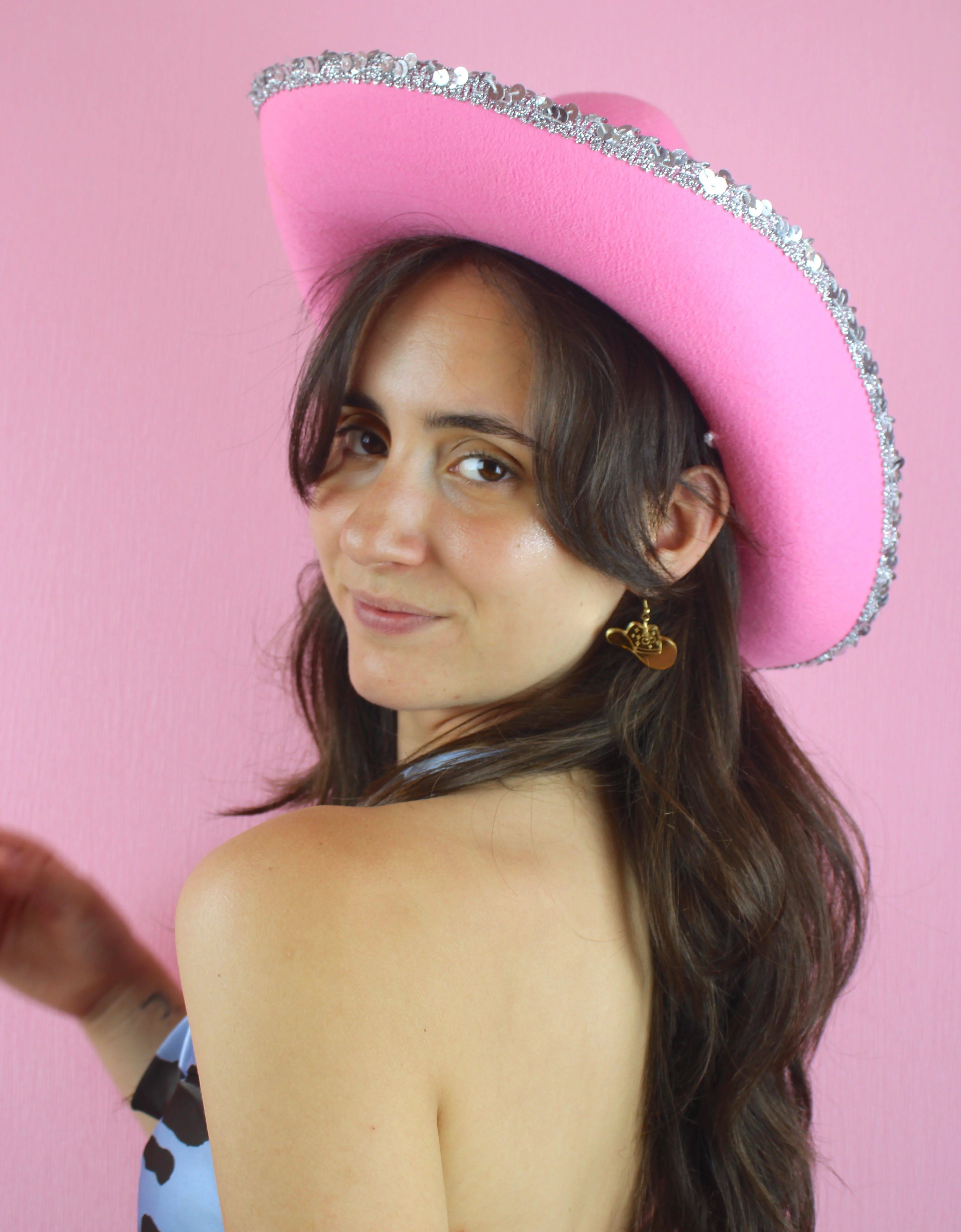Let's Go Girls Gold Cowgirl Hat Earrings - Image 6
