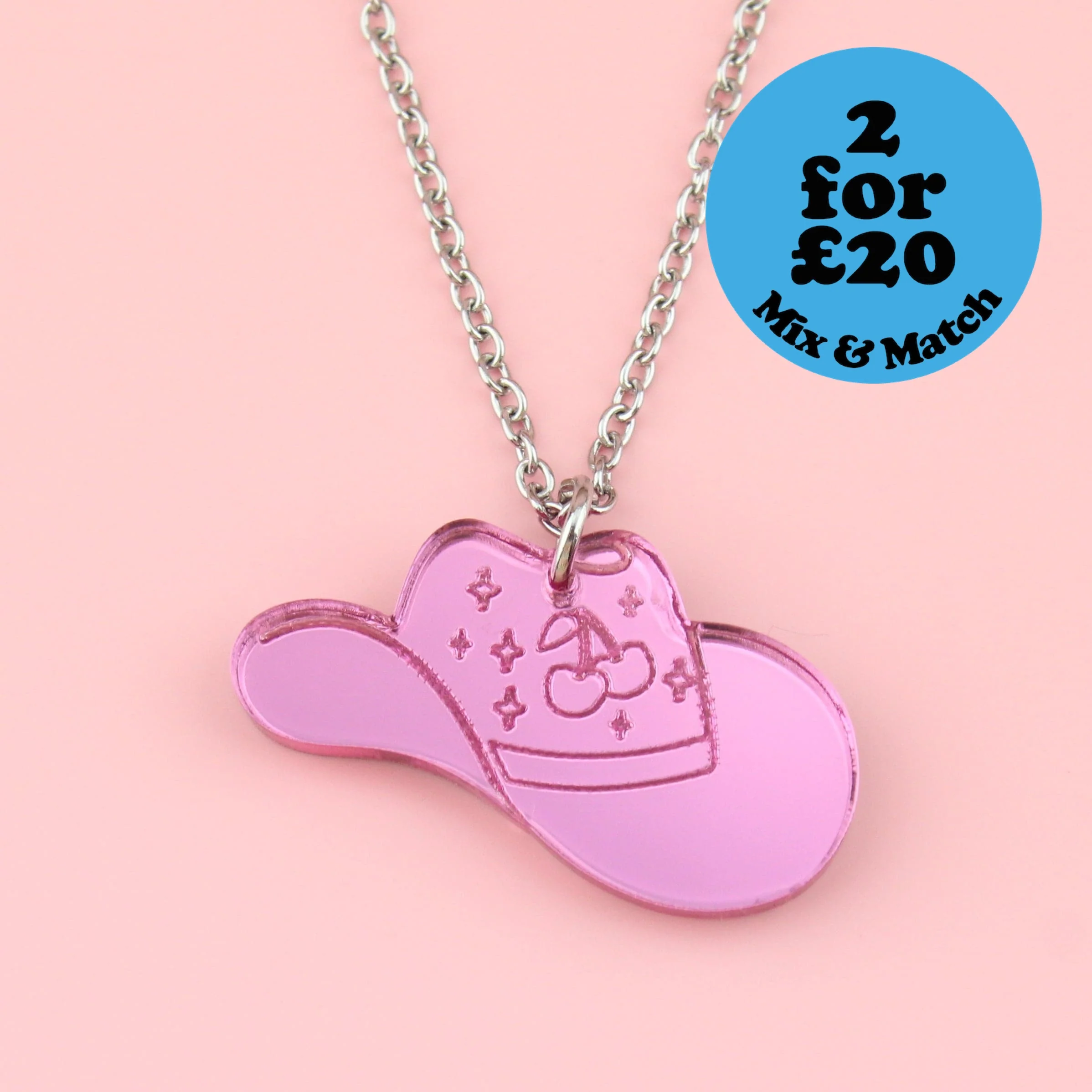 Let's Go Girls Pink Cowgirl Hat Necklace