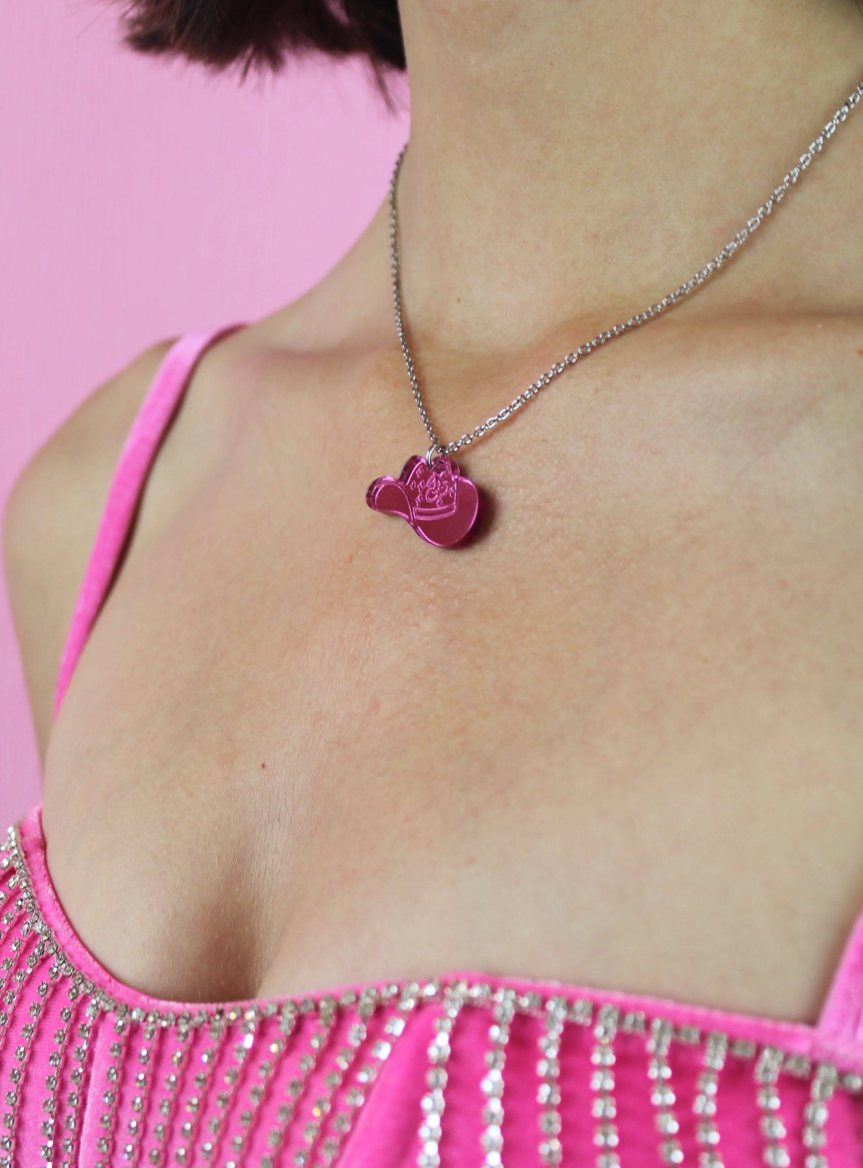 Let's Go Girls Pink Cowgirl Hat Necklace - Image 2