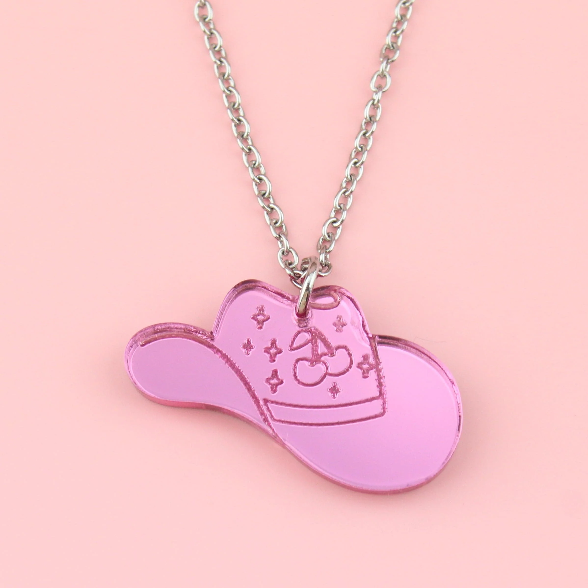 Let's Go Girls Pink Cowgirl Hat Necklace - Image 3