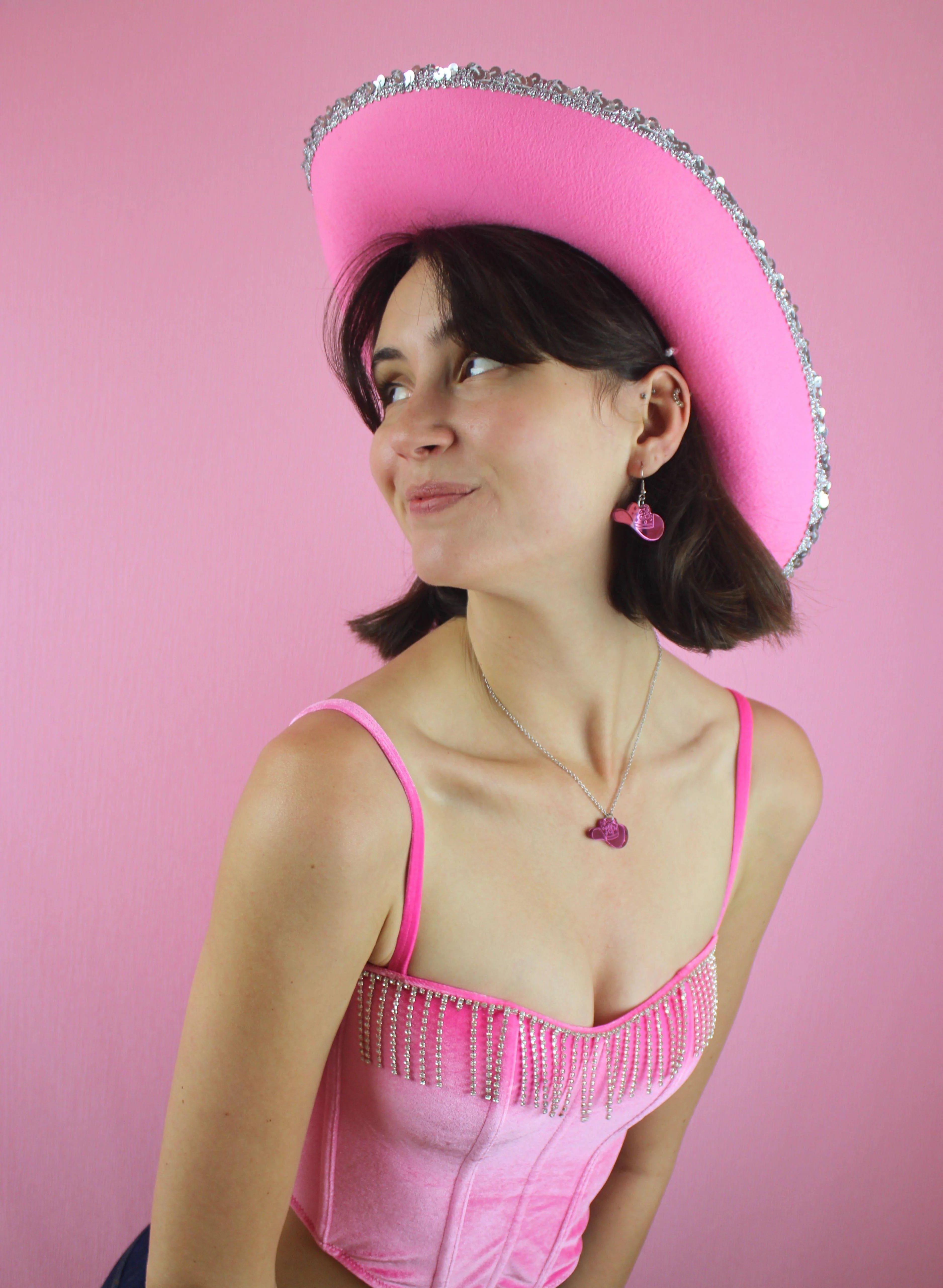 Let's Go Girls Pink Cowgirl Hat Necklace - Image 4