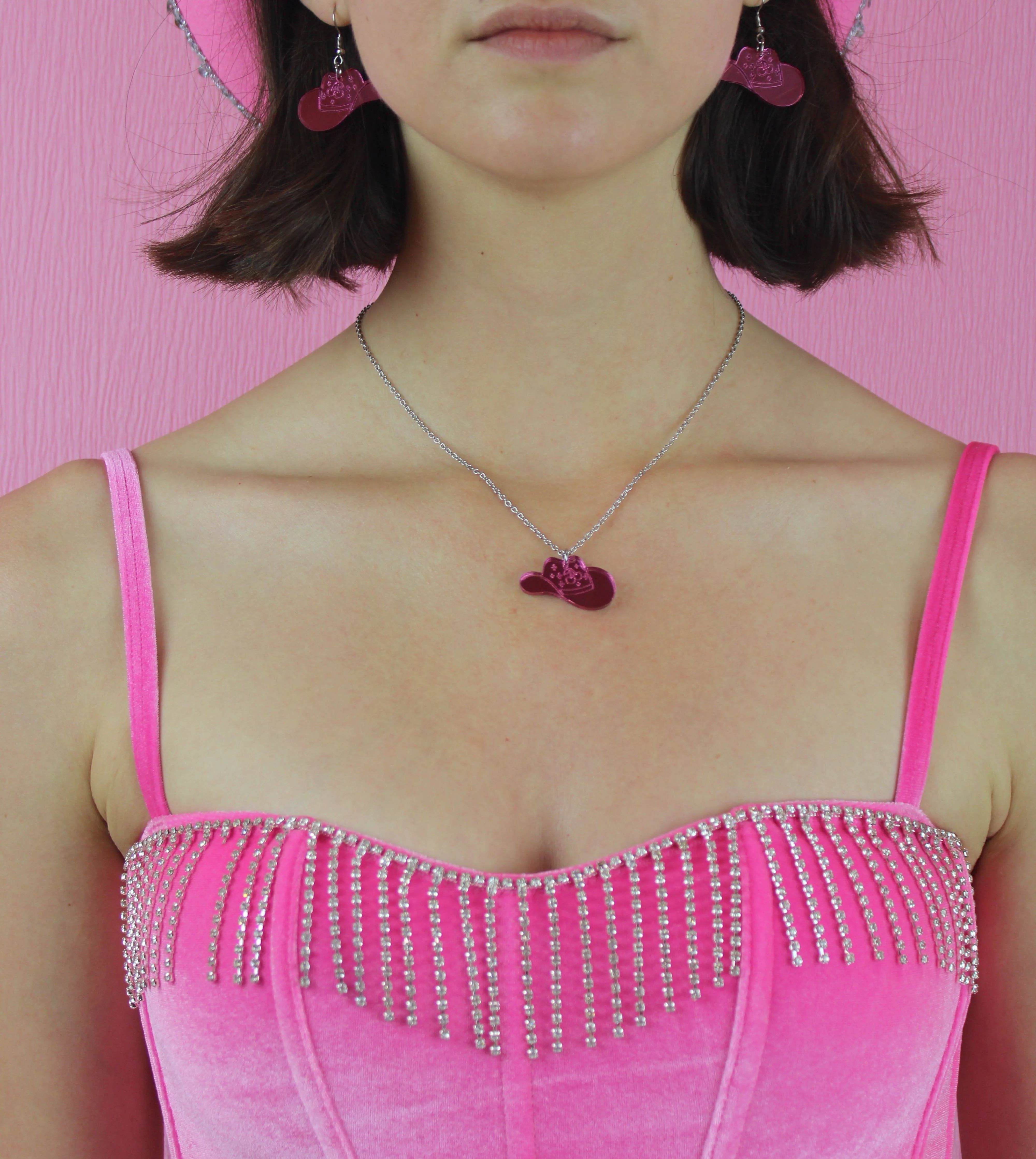 Let's Go Girls Pink Cowgirl Hat Necklace - Image 6