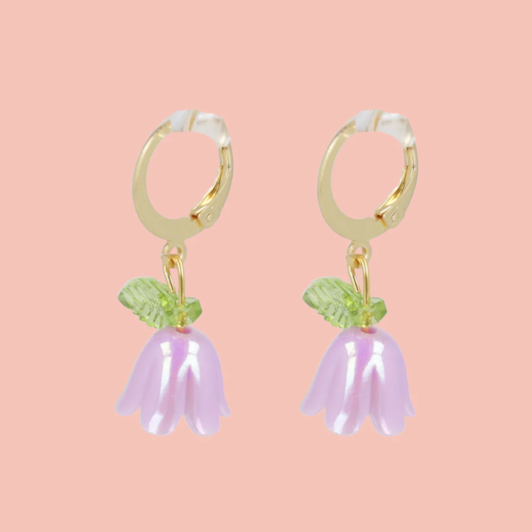 Lilac Bell Orchid Huggie Hoop Earrings - Image 3