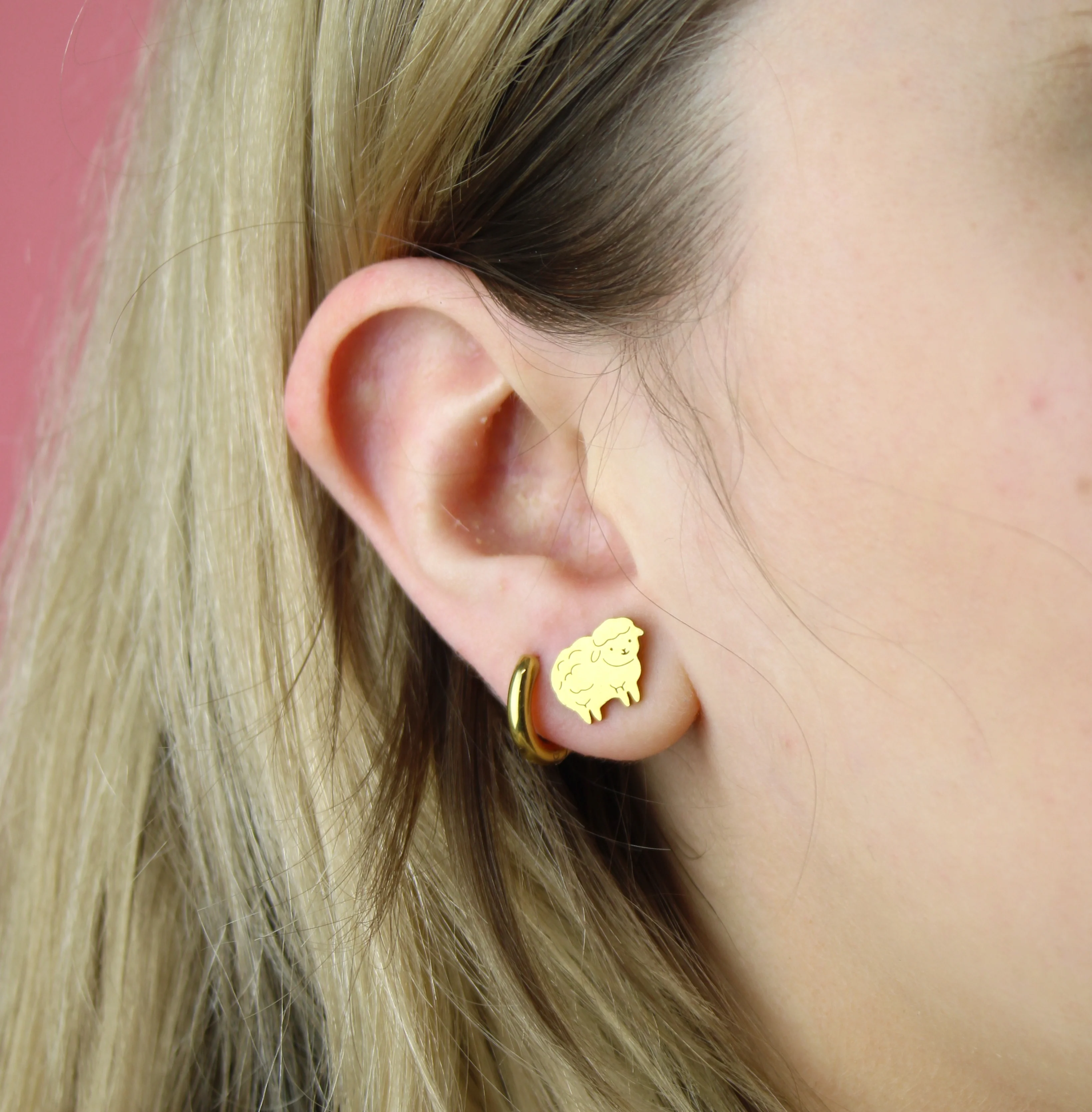 Little Lamb Stud Earrings - Gold Plated - Image 3