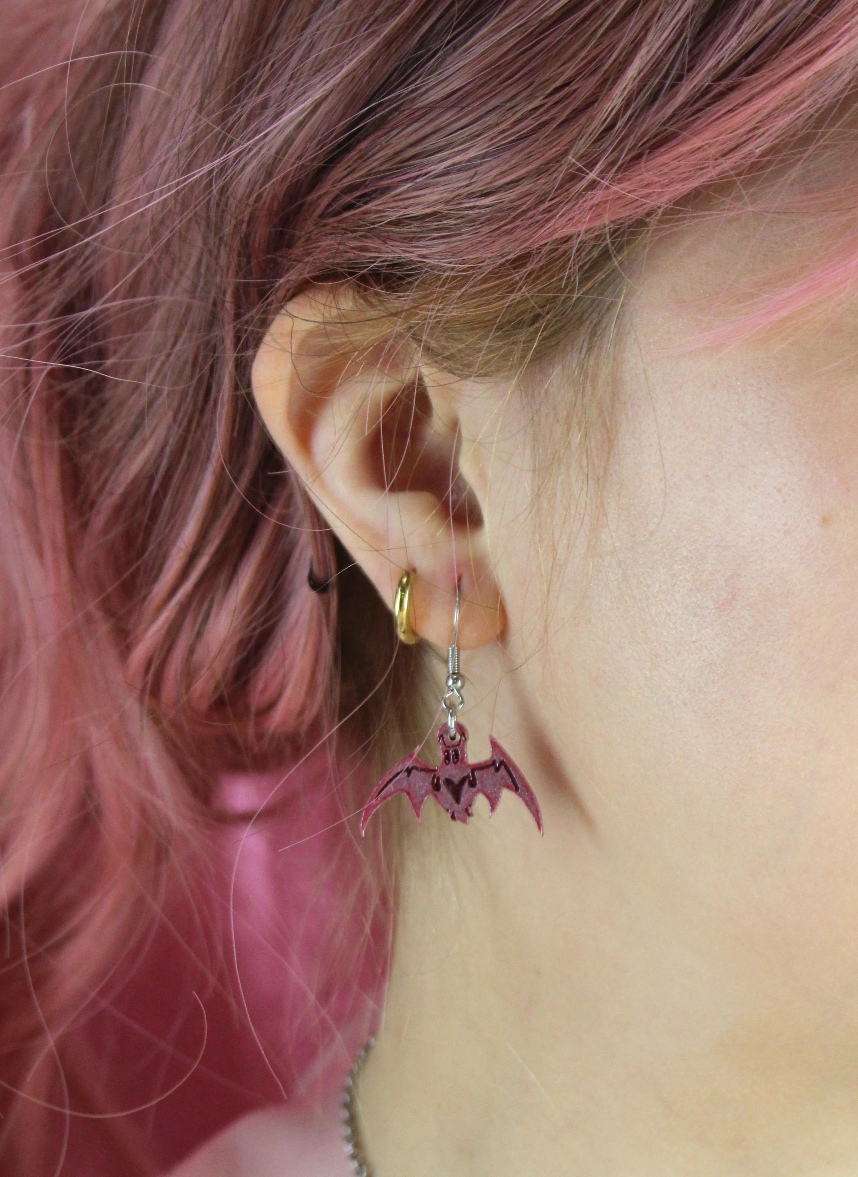 Love Bites! Bat Earrings - Pink - Image 2