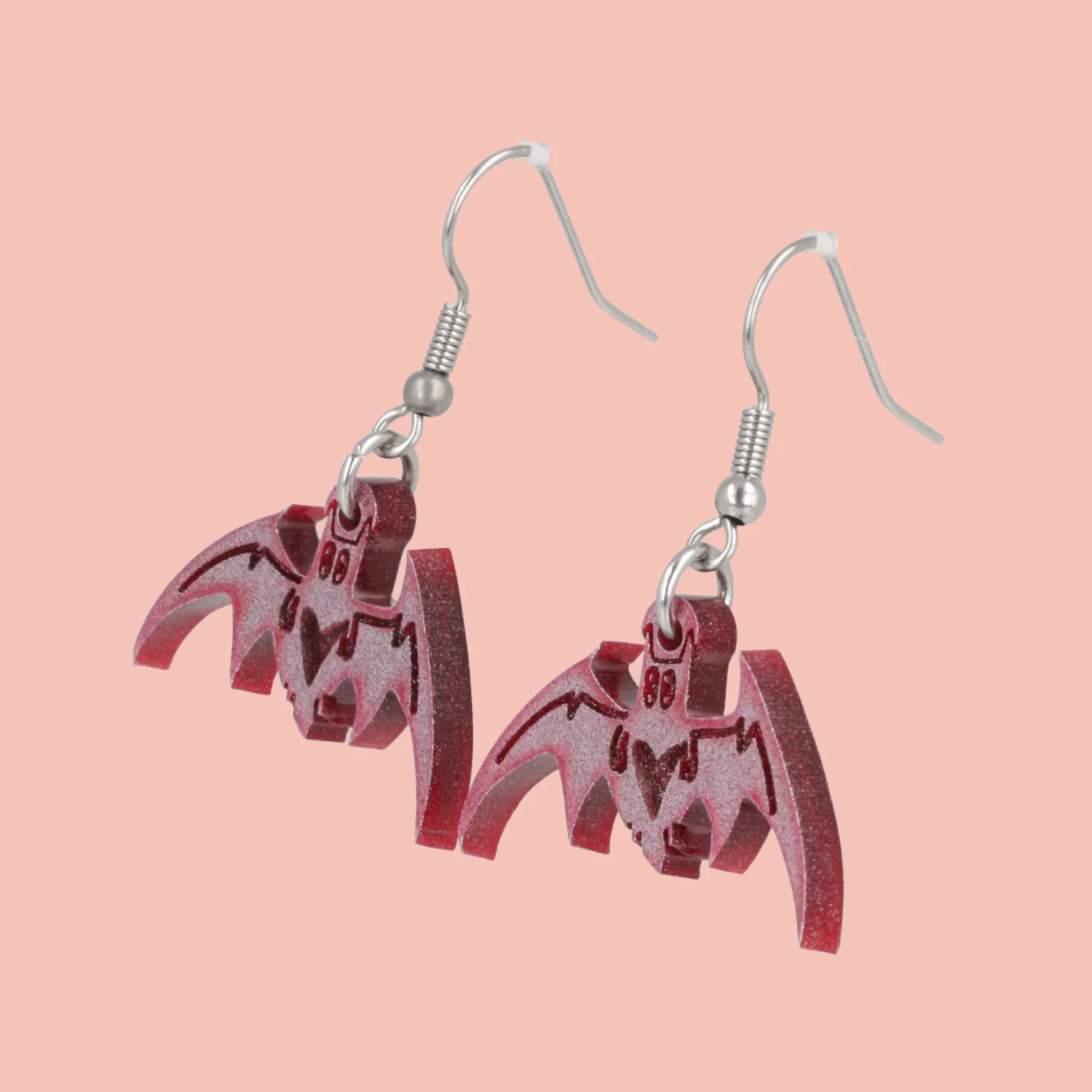 Love Bites! Bat Earrings - Pink - Image 3