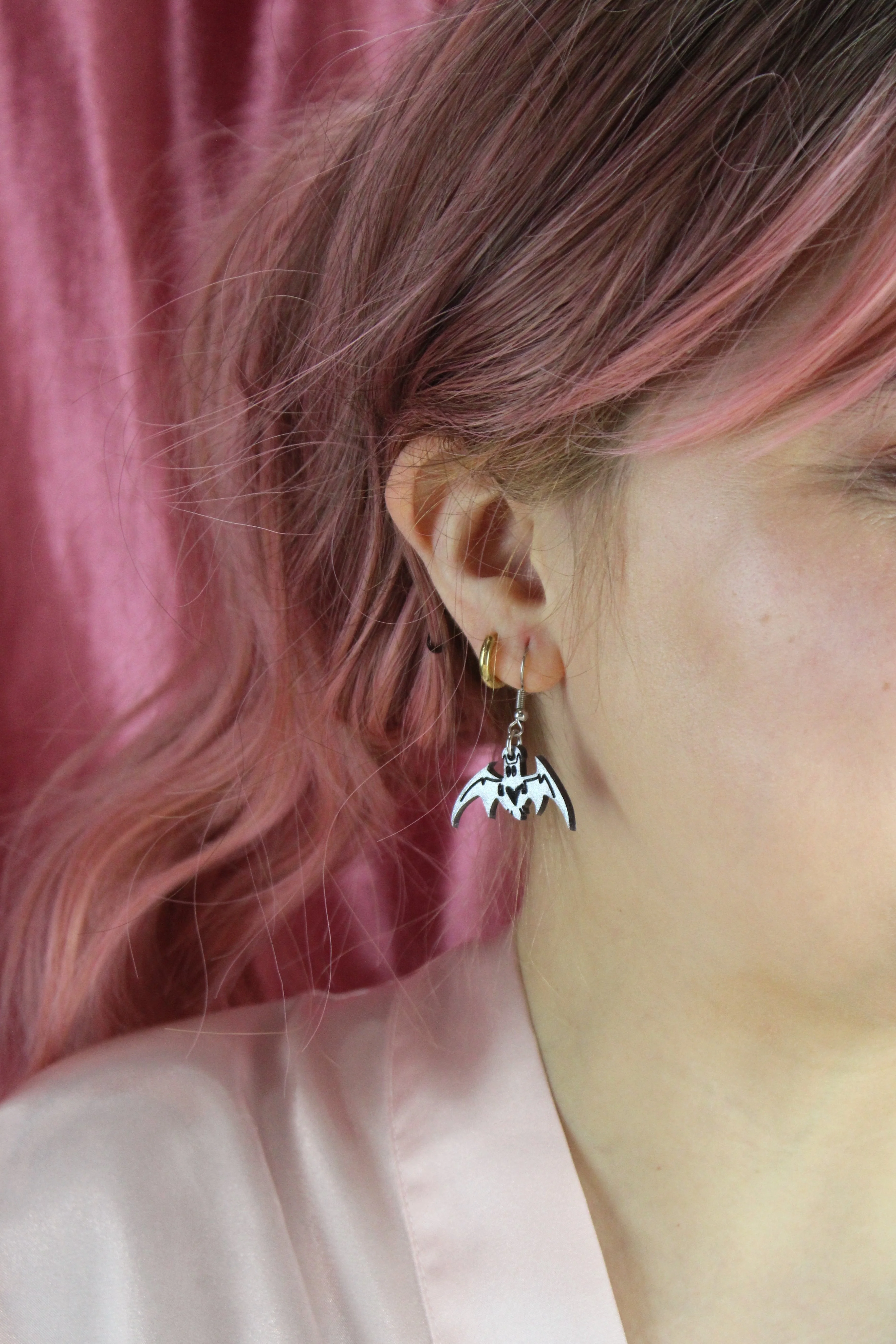 Love Bites! Bat Earrings - Silver - Image 2