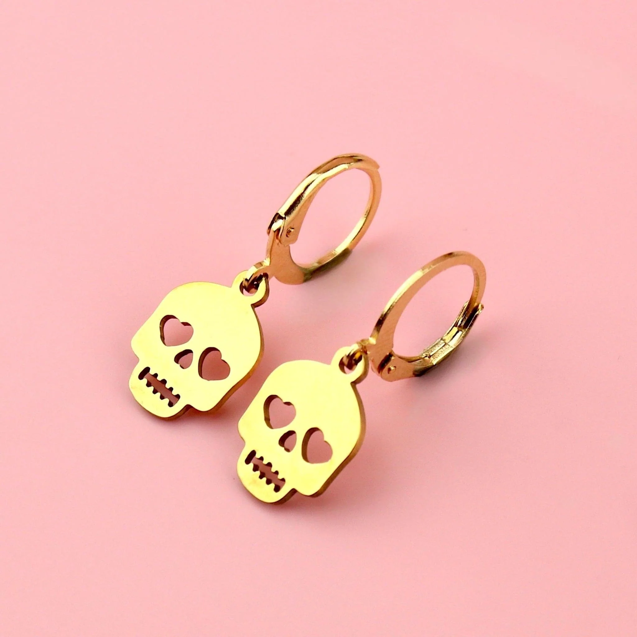 Lovely Bones Skull Earrings (Gold Plated) - Image 4