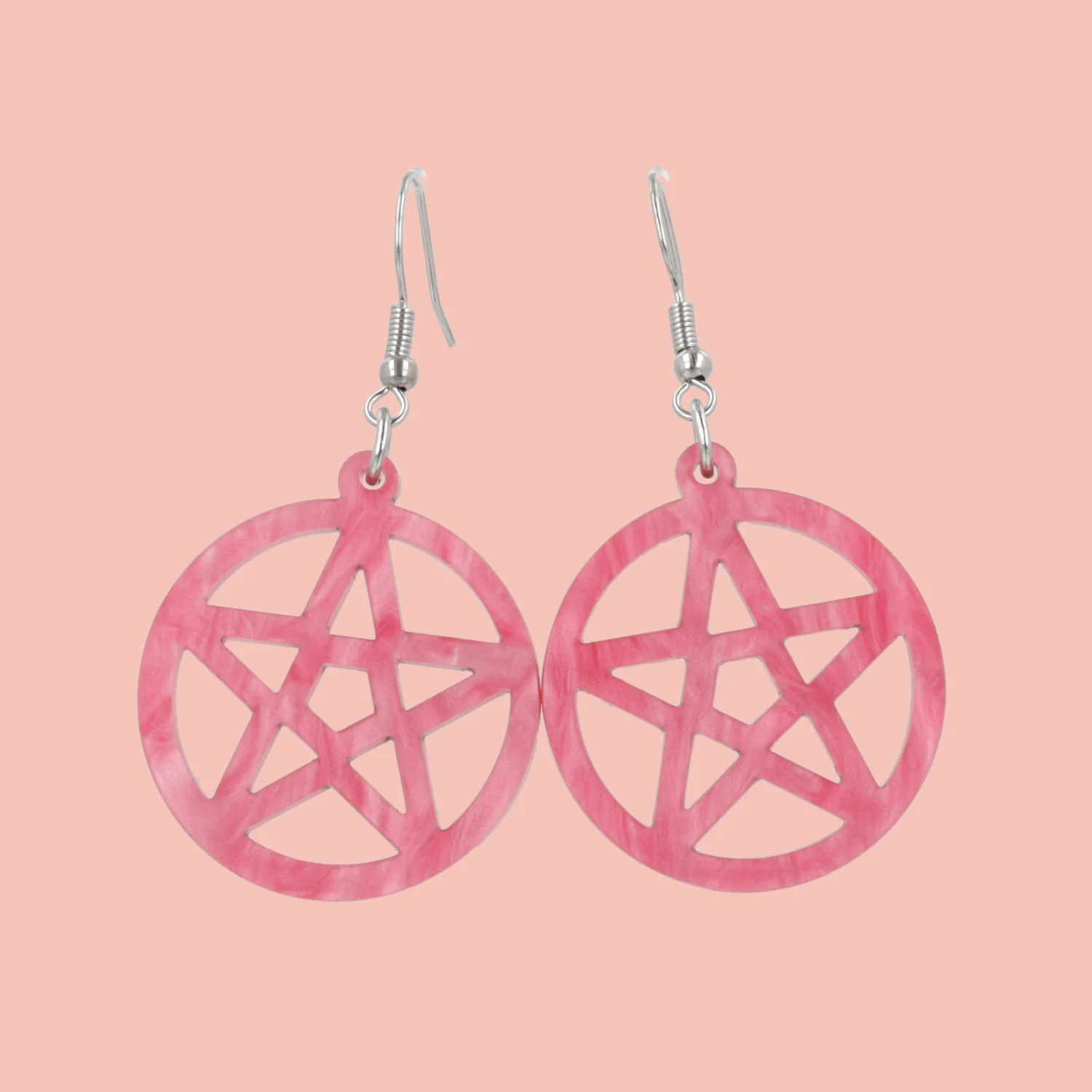 Marble Pink Pentacle Earrings