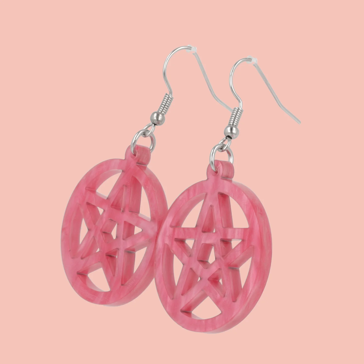 Marble Pink Pentacle Earrings - Image 3